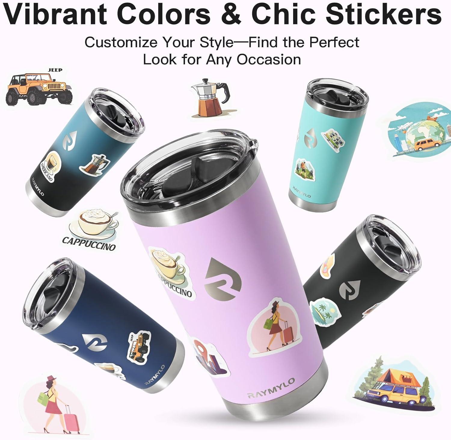 image20 oz Coffee Tumbler Insulated Stainless Steel Travel Mug for HotCold Spill Proof with BPAFree Detachable Lid Coffee Cup Fits Most Car holder Includes Chic Stickers IndigoBlackLight Purple