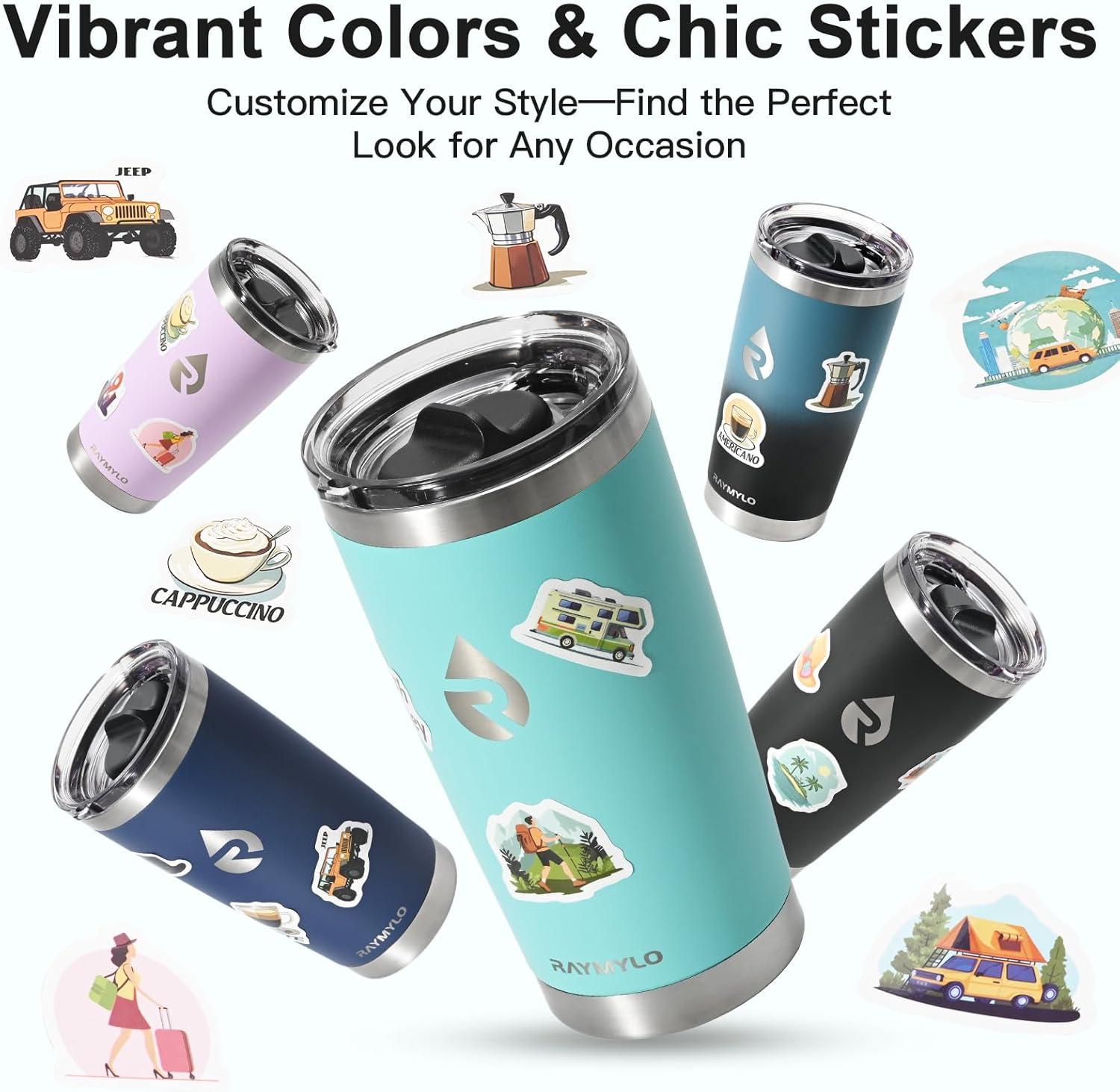 image20 oz Coffee Tumbler Insulated Stainless Steel Travel Mug for HotCold Spill Proof with BPAFree Detachable Lid Coffee Cup Fits Most Car holder Includes Chic Stickers IndigoBlackSeafoam