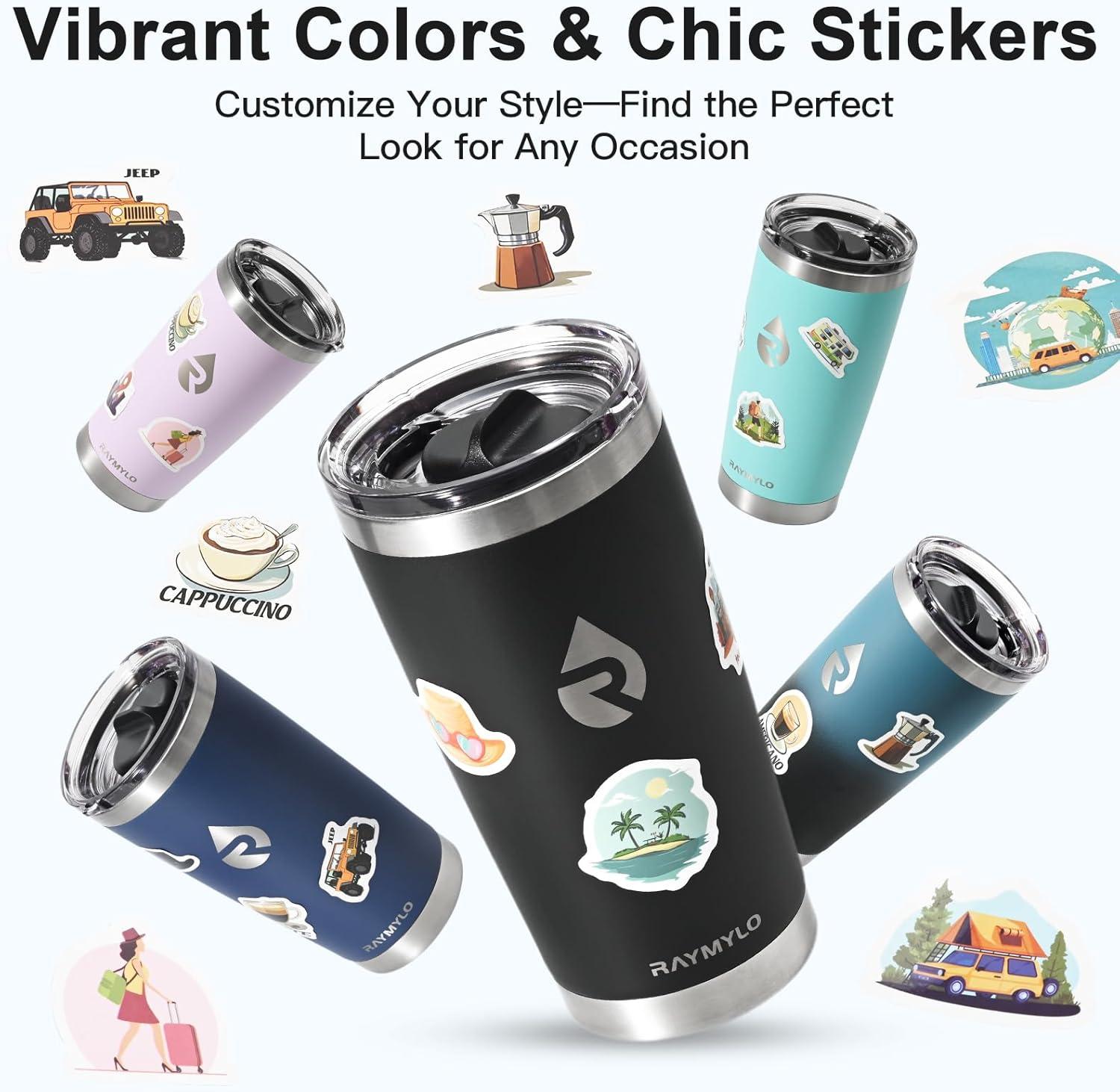 image20 oz Coffee Tumbler Insulated Stainless Steel Travel Mug for HotCold Spill Proof with BPAFree Detachable Lid Coffee Cup Fits Most Car holder Includes Chic Stickers IndigoBlackMagic Black