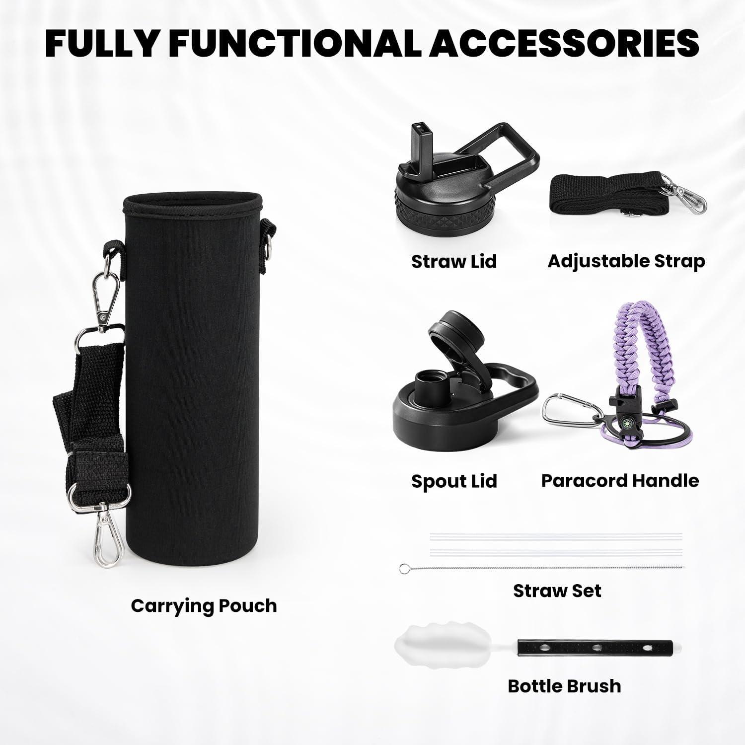 imageInsulated Water Bottle 64 oz Triple Wall Vacuum Stainless Steel Cold for 48 Hrs Leak Proof ampamp NonBPA Half Gallon Water Flask Jug with Paracord Handle ampamp Straw Spout LidsLilac