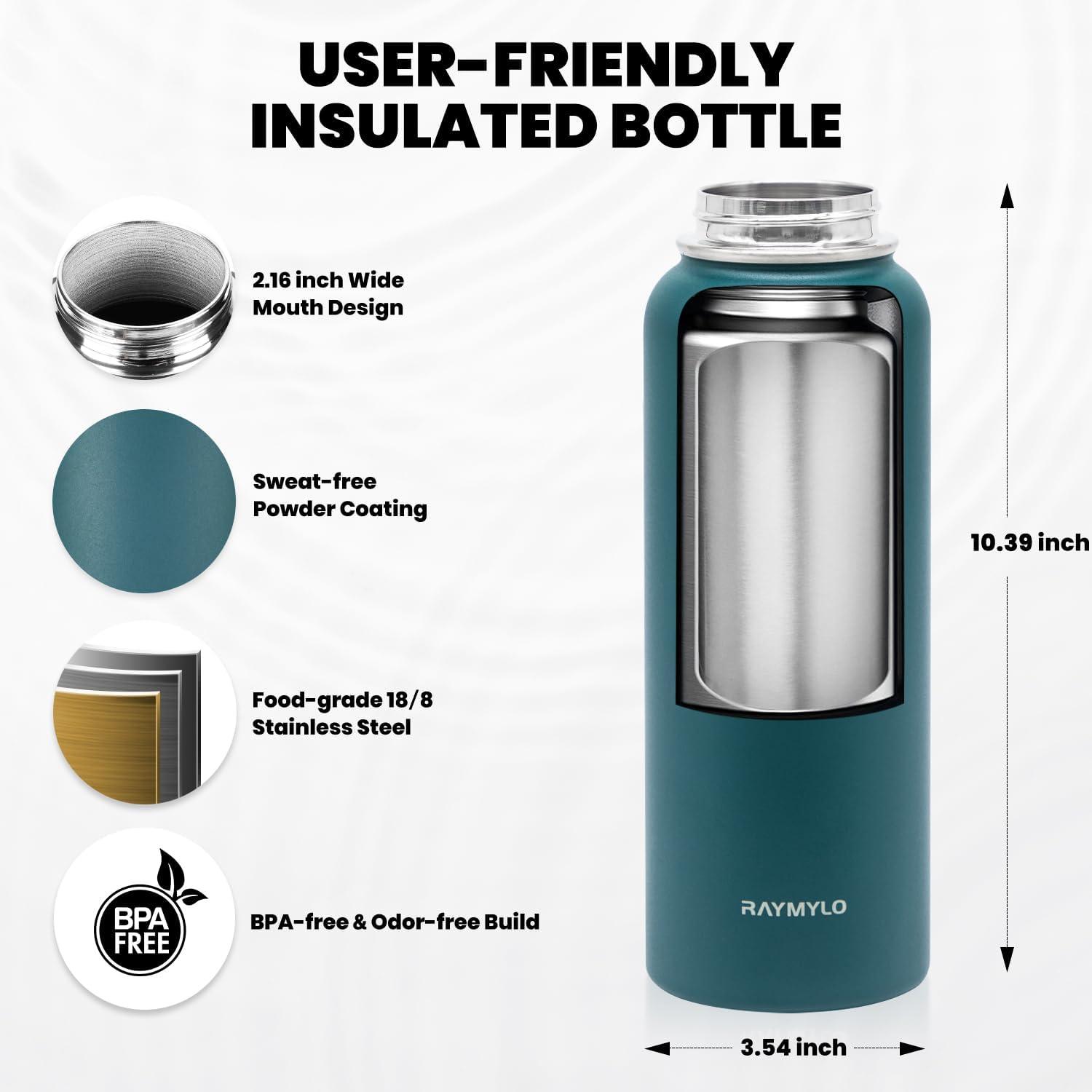 imageInsulated Water Bottle 64 oz Triple Wall Vacuum Stainless Steel Cold for 48 Hrs Leak Proof ampamp NonBPA Half Gallon Water Flask Jug with Paracord Handle ampamp Straw Spout LidsDark Green