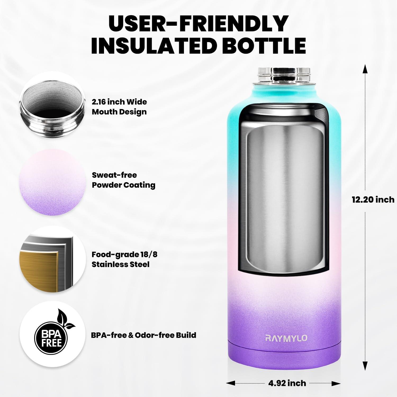imageInsulated Water Bottle 64 oz Triple Wall Vacuum Stainless Steel Cold for 48 Hrs Leak Proof ampamp NonBPA Half Gallon Water Flask Jug with Paracord Handle ampamp Straw Spout LidsHydrangea