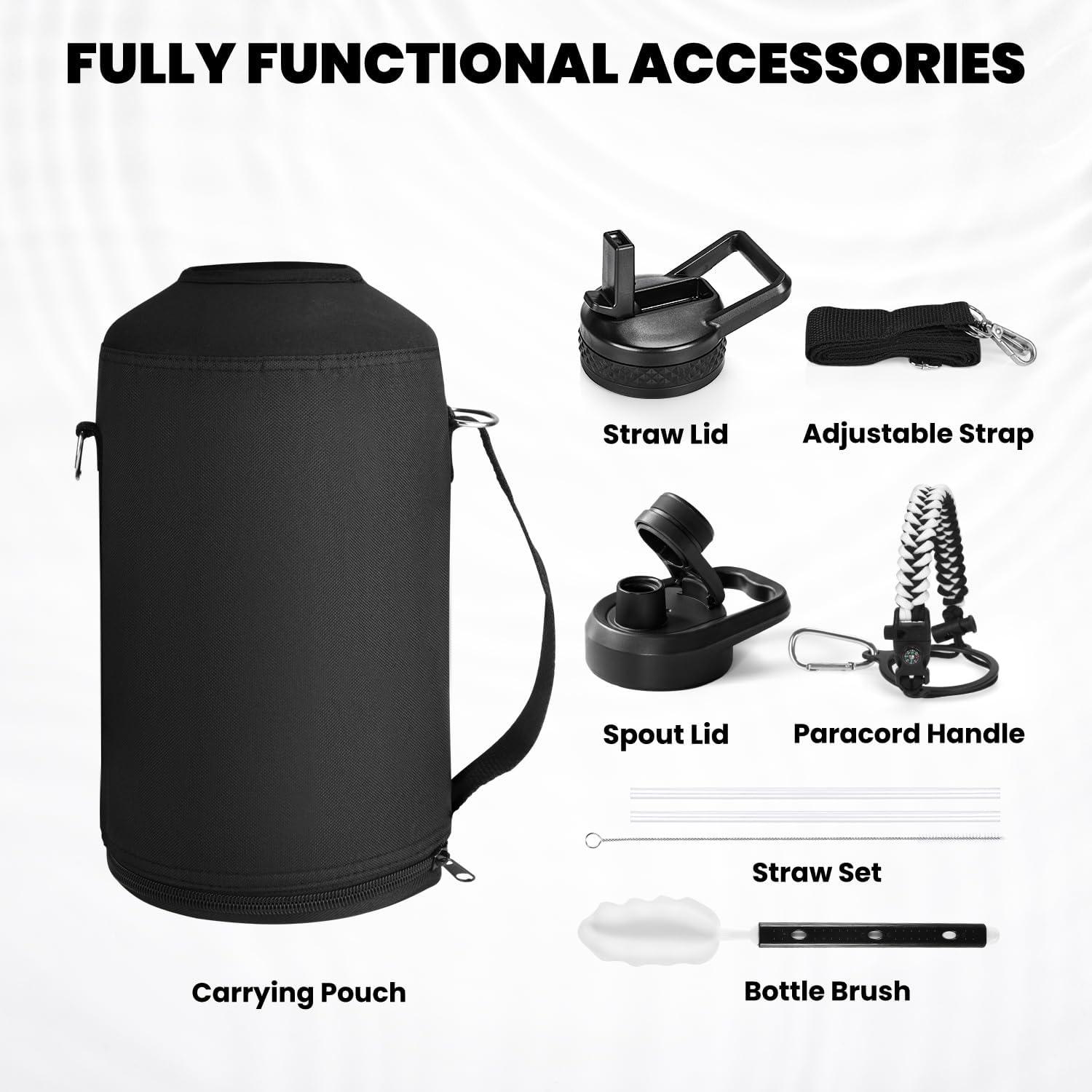 imageInsulated Water Bottle 64 oz Triple Wall Vacuum Stainless Steel Cold for 48 Hrs Leak Proof ampamp NonBPA Half Gallon Water Flask Jug with Paracord Handle ampamp Straw Spout LidsOmbre WhiteBlack