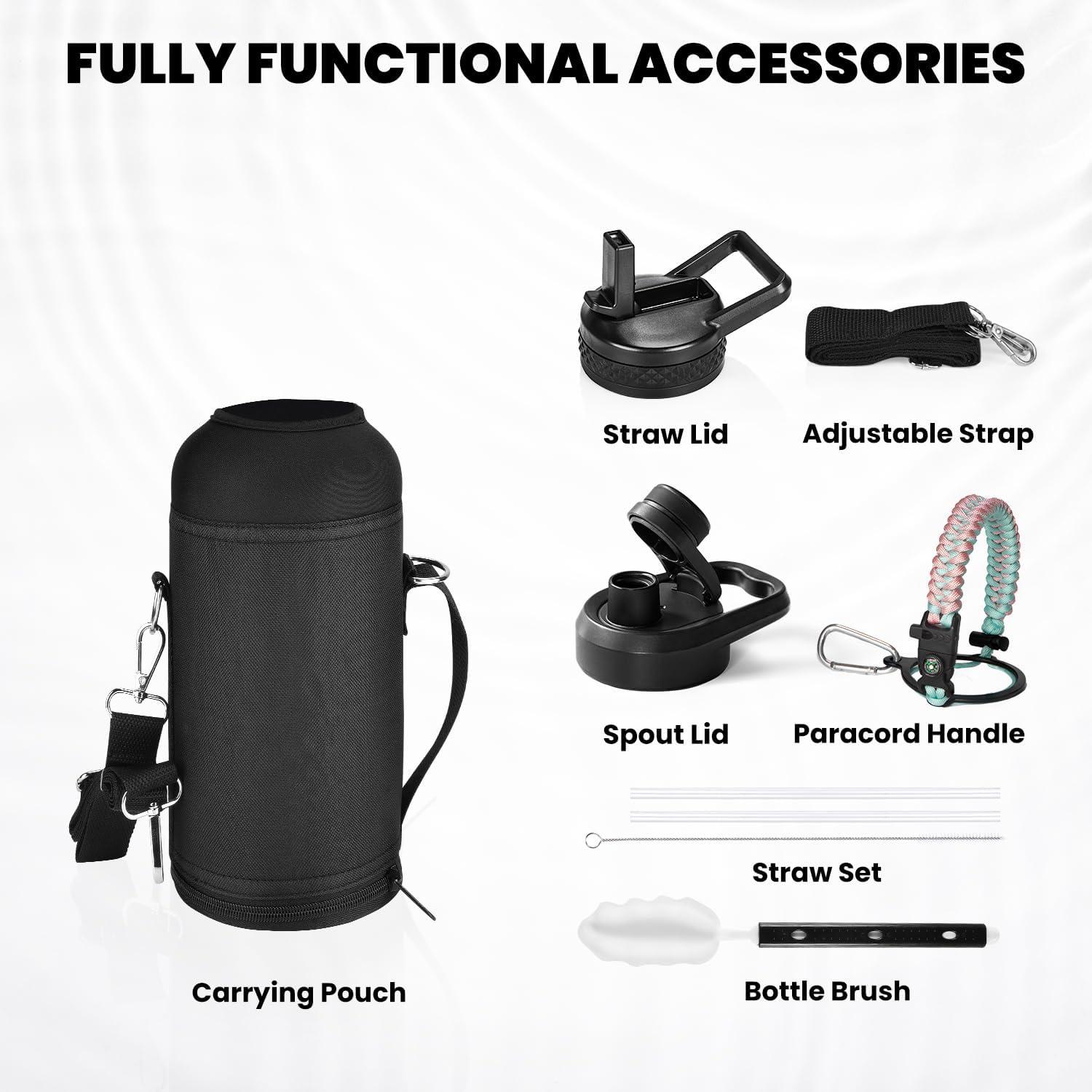 imageInsulated Water Bottle 64 oz Triple Wall Vacuum Stainless Steel Cold for 48 Hrs Leak Proof ampamp NonBPA Half Gallon Water Flask Jug with Paracord Handle ampamp Straw Spout LidsHydrangea