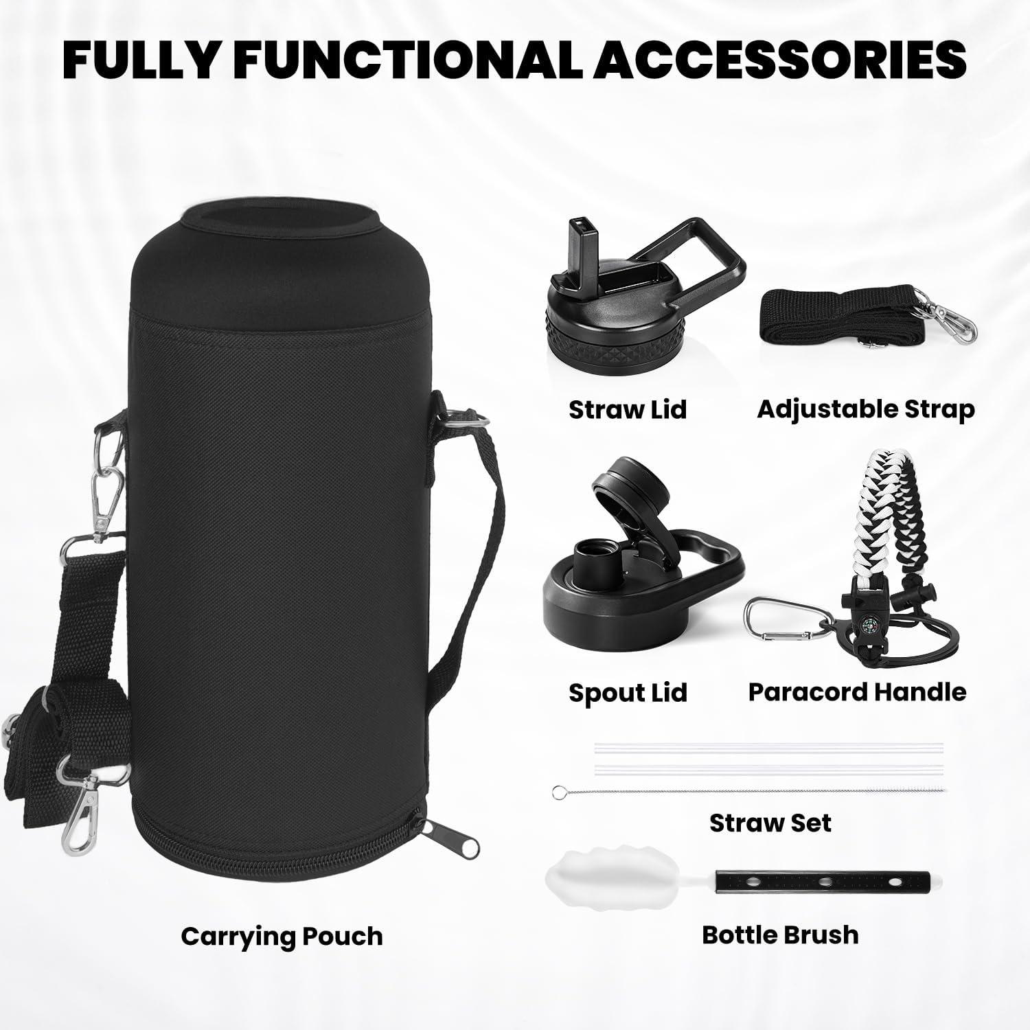 imageInsulated Water Bottle 64 oz Triple Wall Vacuum Stainless Steel Cold for 48 Hrs Leak Proof ampamp NonBPA Half Gallon Water Flask Jug with Paracord Handle ampamp Straw Spout LidsOmbre WhiteBlack