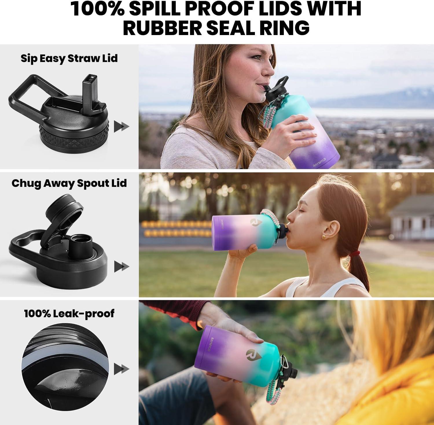 imageInsulated Water Bottle 64 oz Triple Wall Vacuum Stainless Steel Cold for 48 Hrs Leak Proof ampamp NonBPA Half Gallon Water Flask Jug with Paracord Handle ampamp Straw Spout LidsHydrangea
