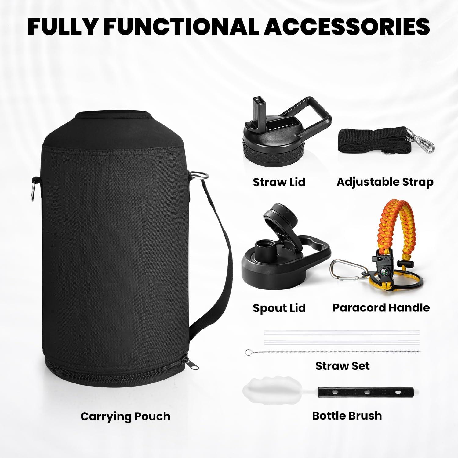 imageInsulated Water Bottle 64 oz Triple Wall Vacuum Stainless Steel Cold for 48 Hrs Leak Proof ampamp NonBPA Half Gallon Water Flask Jug with Paracord Handle ampamp Straw Spout LidsOmbre Orange