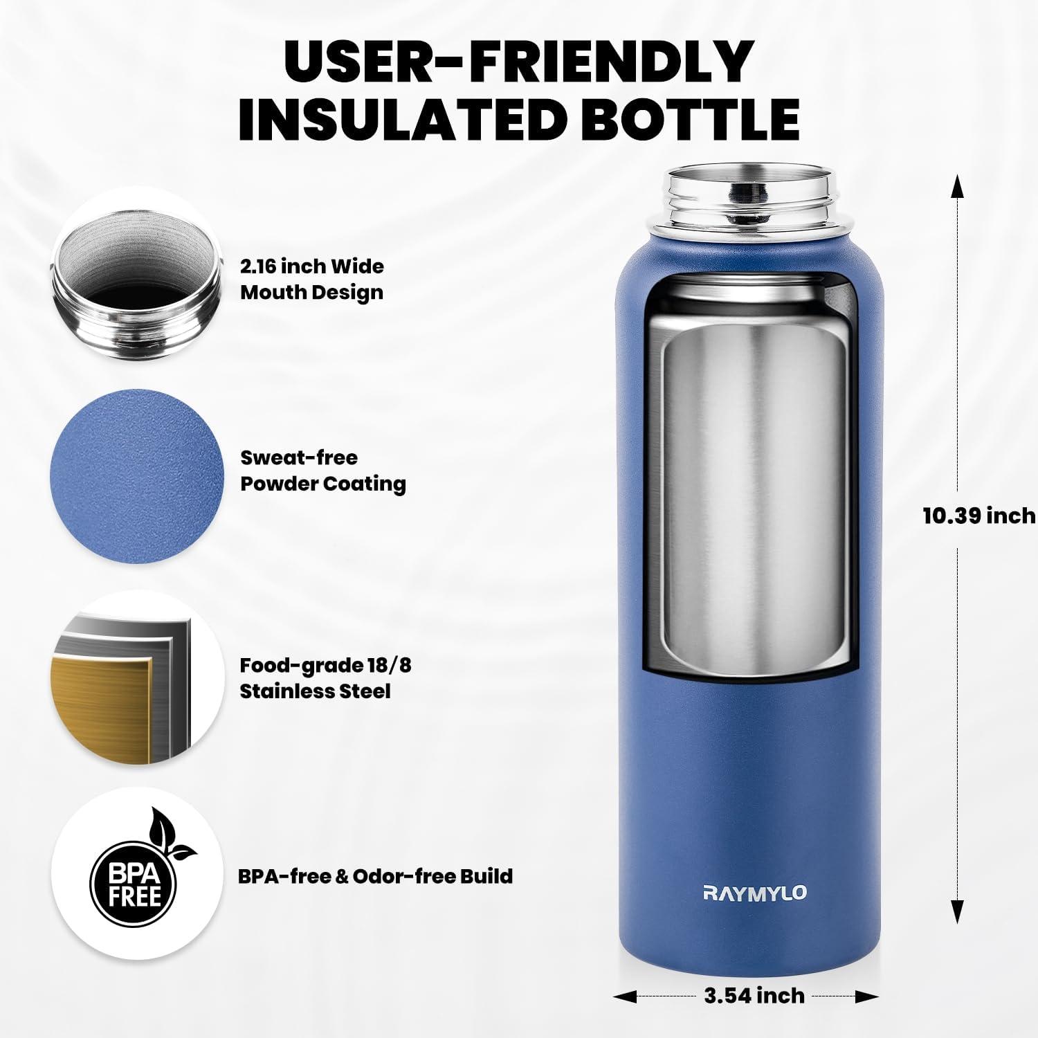 imageInsulated Water Bottle 64 oz Triple Wall Vacuum Stainless Steel Cold for 48 Hrs Leak Proof ampamp NonBPA Half Gallon Water Flask Jug with Paracord Handle ampamp Straw Spout LidsNavy Blue