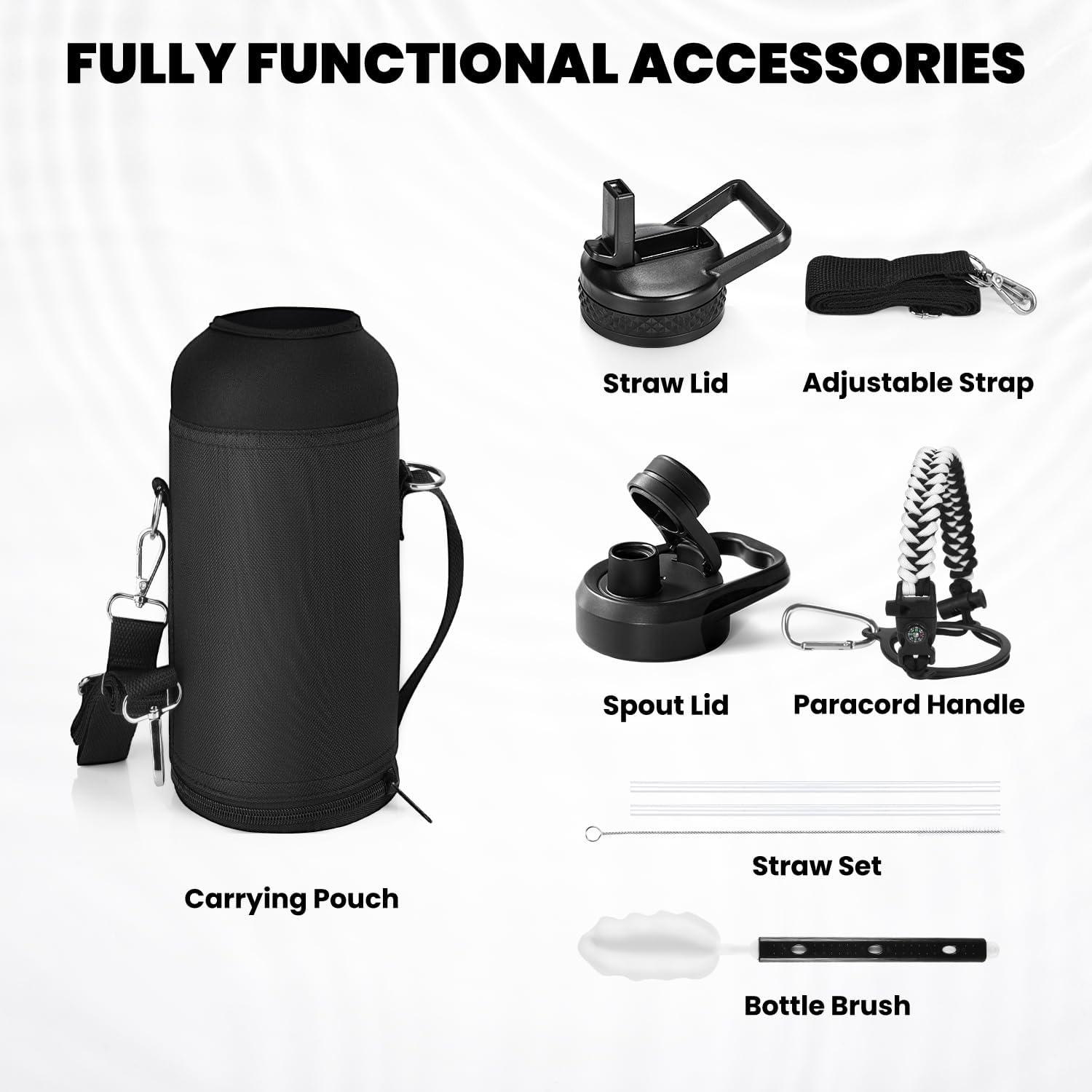 imageInsulated Water Bottle 64 oz Triple Wall Vacuum Stainless Steel Cold for 48 Hrs Leak Proof ampamp NonBPA Half Gallon Water Flask Jug with Paracord Handle ampamp Straw Spout LidsOmbre WhiteBlack