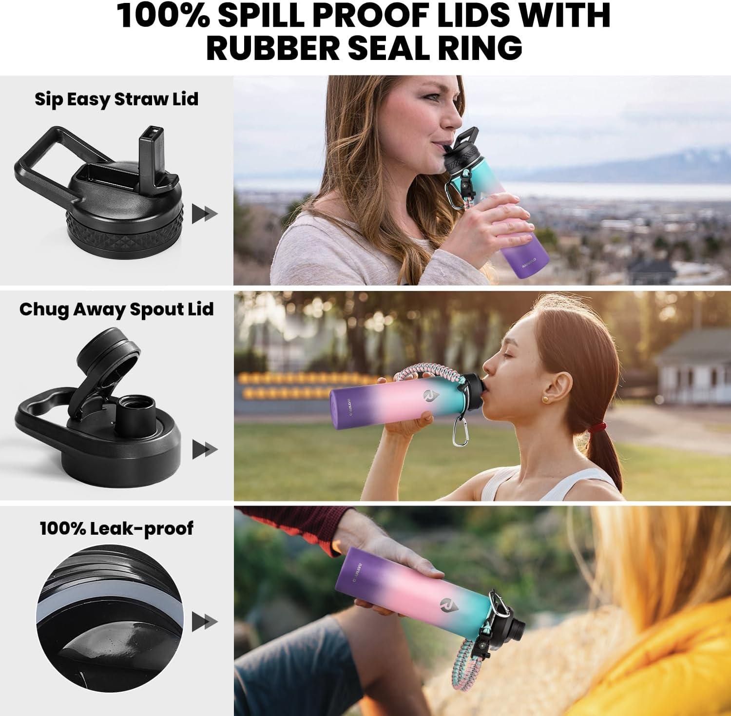imageInsulated Water Bottle 64 oz Triple Wall Vacuum Stainless Steel Cold for 48 Hrs Leak Proof ampamp NonBPA Half Gallon Water Flask Jug with Paracord Handle ampamp Straw Spout LidsHydrangea