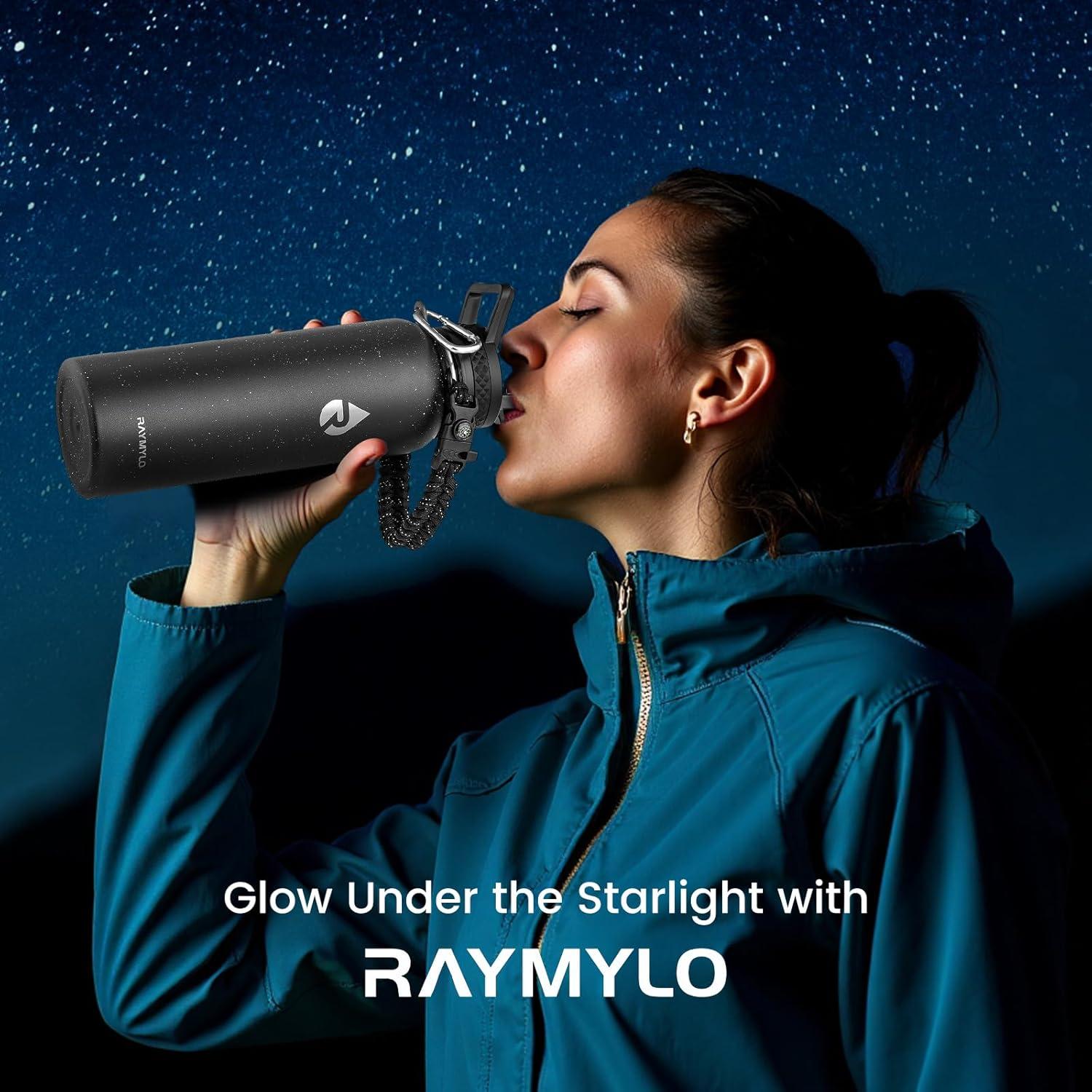 imageInsulated Water Bottle 64 oz Triple Wall Vacuum Stainless Steel Cold for 48 Hrs Leak Proof ampamp NonBPA Half Gallon Water Flask Jug with Paracord Handle ampamp Straw Spout LidsStarry SkyBlack