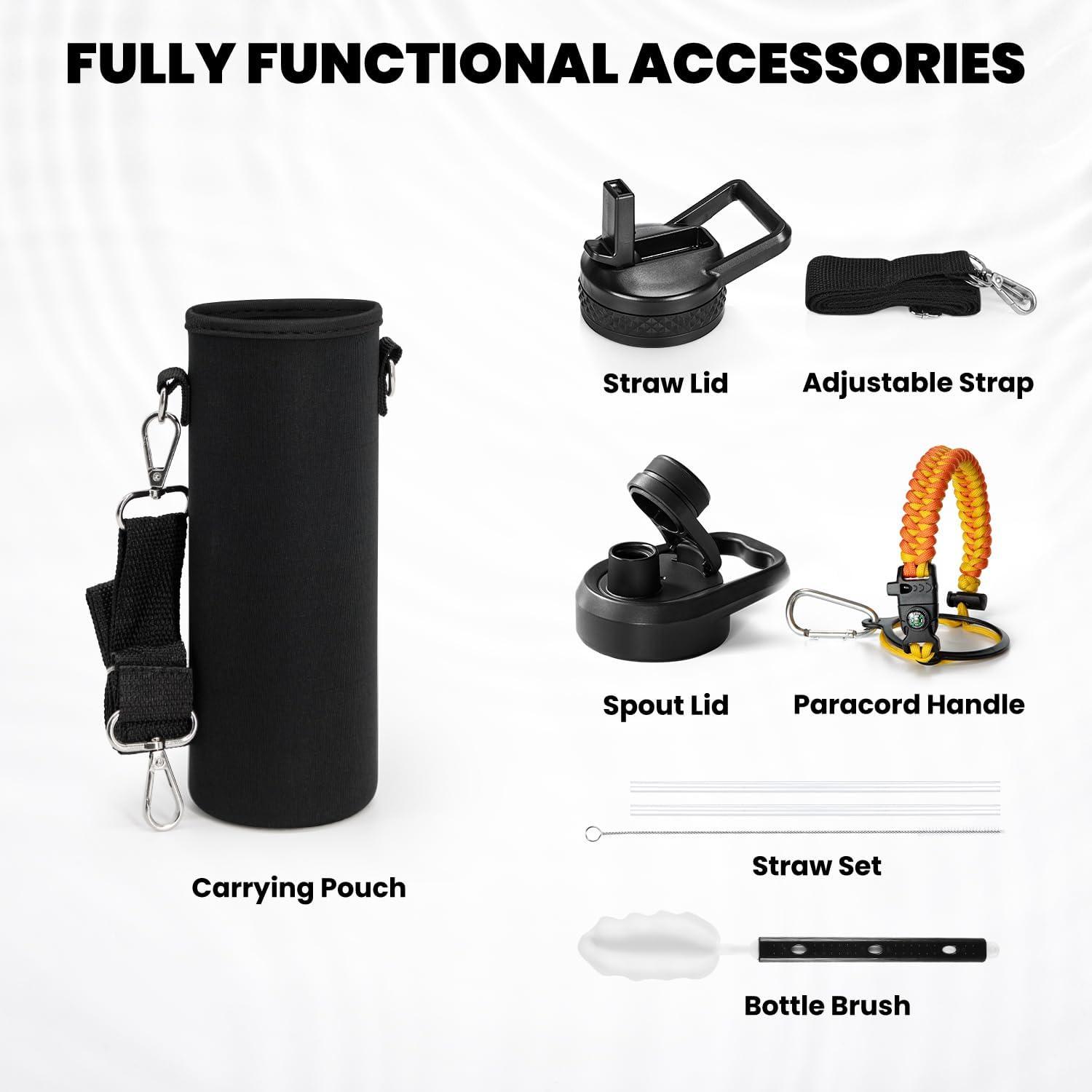 imageInsulated Water Bottle 64 oz Triple Wall Vacuum Stainless Steel Cold for 48 Hrs Leak Proof ampamp NonBPA Half Gallon Water Flask Jug with Paracord Handle ampamp Straw Spout LidsOmbre Orange