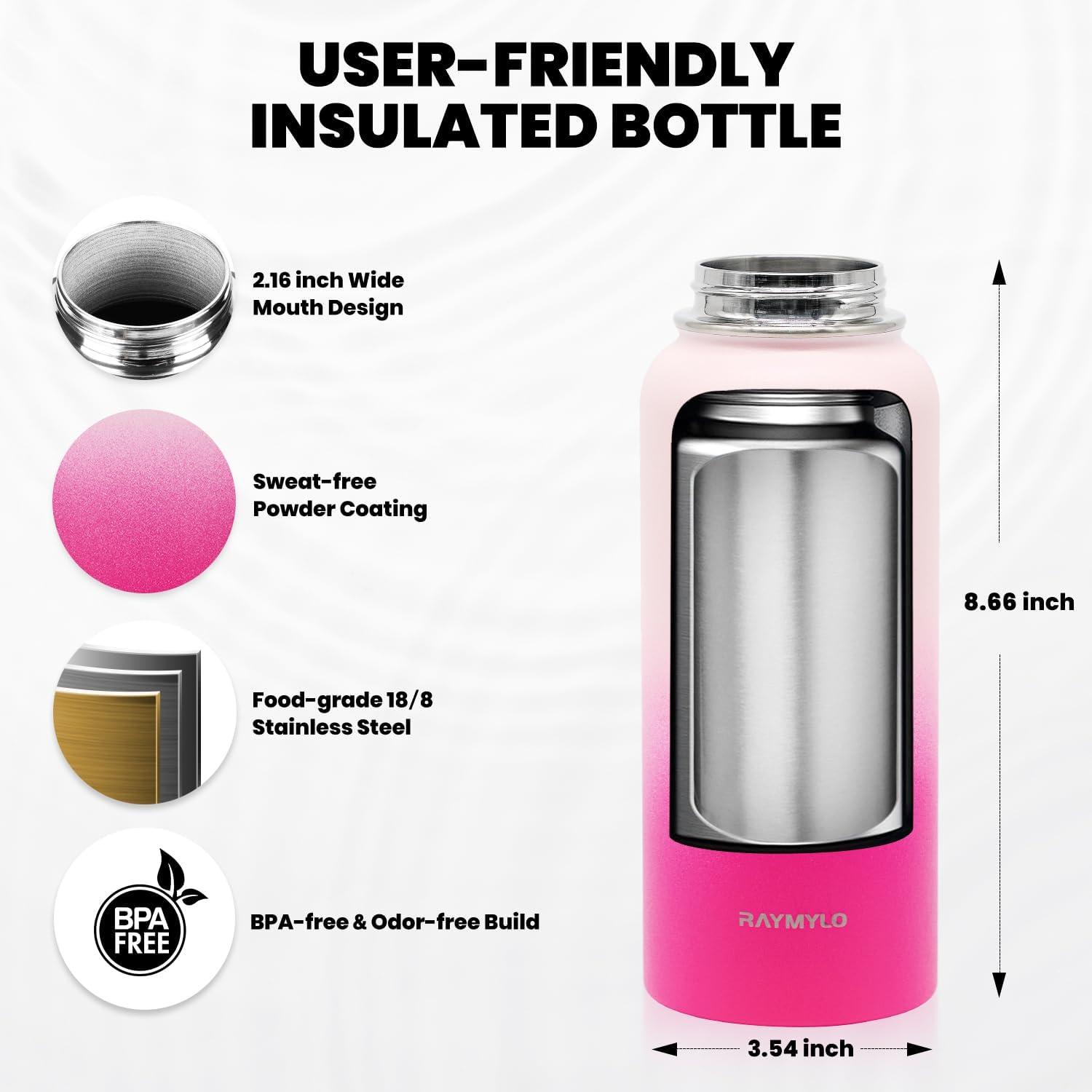 imageInsulated Water Bottle 64 oz Triple Wall Vacuum Stainless Steel Cold for 48 Hrs Leak Proof ampamp NonBPA Half Gallon Water Flask Jug with Paracord Handle ampamp Straw Spout LidsOmbre Pink