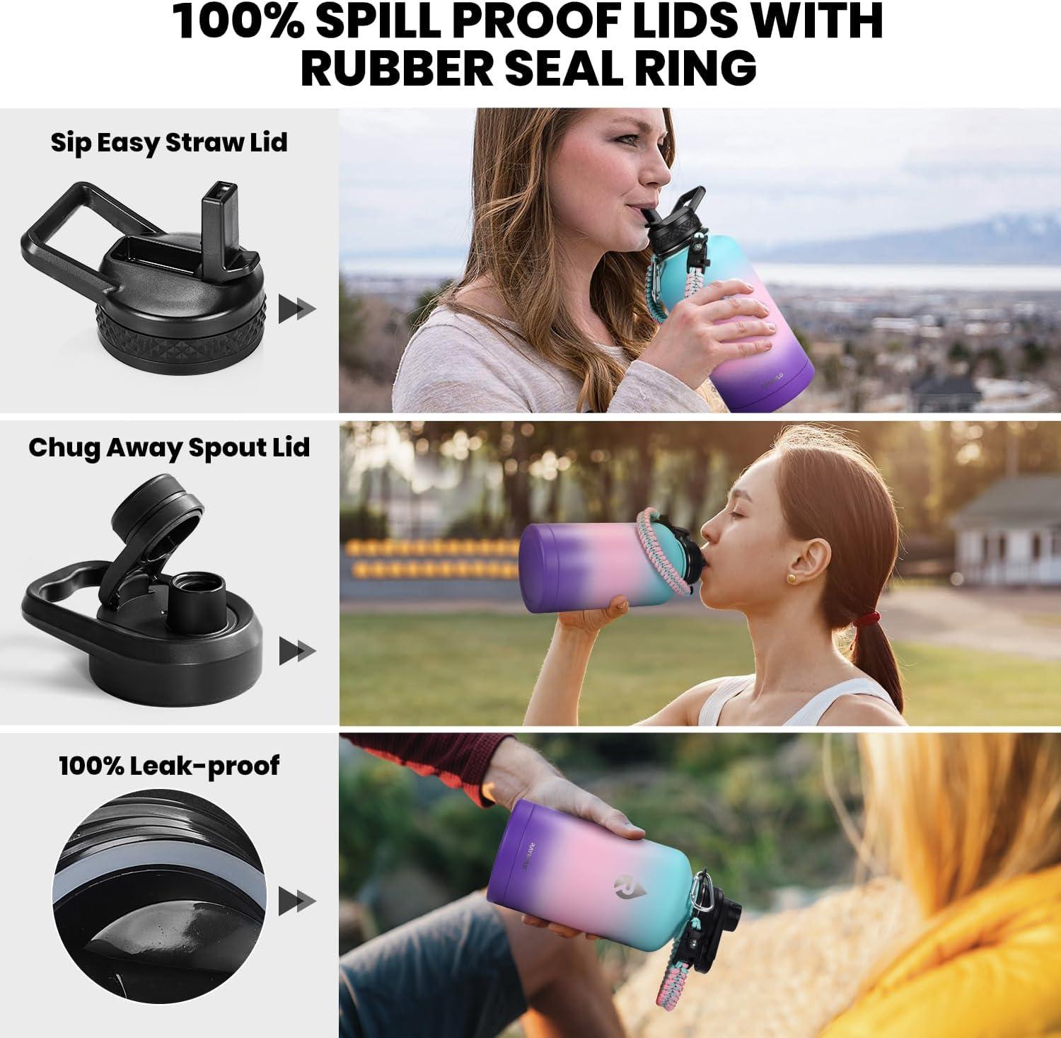 imageInsulated Water Bottle 64 oz Triple Wall Vacuum Stainless Steel Cold for 48 Hrs Leak Proof ampamp NonBPA Half Gallon Water Flask Jug with Paracord Handle ampamp Straw Spout LidsHydrangea