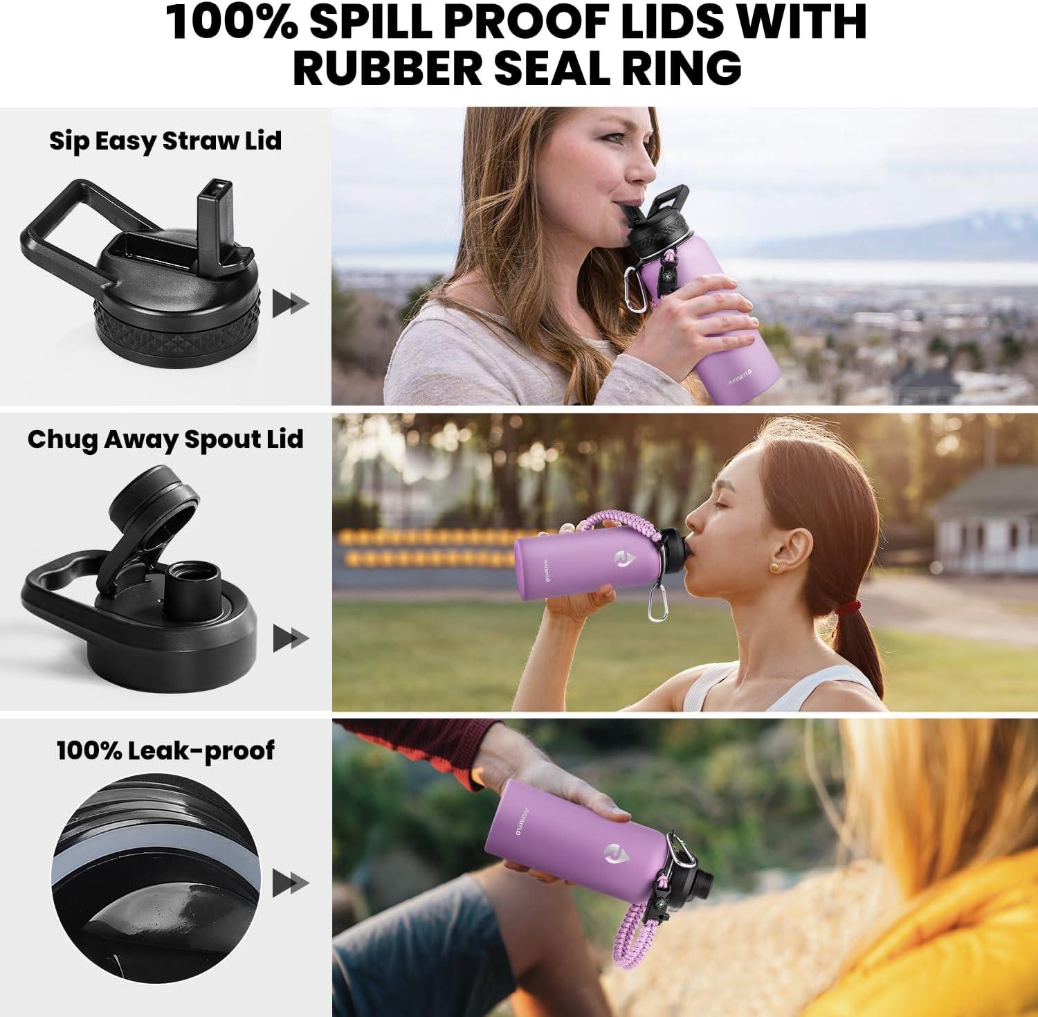 imageInsulated Water Bottle 64 oz Triple Wall Vacuum Stainless Steel Cold for 48 Hrs Leak Proof ampamp NonBPA Half Gallon Water Flask Jug with Paracord Handle ampamp Straw Spout LidsLilac