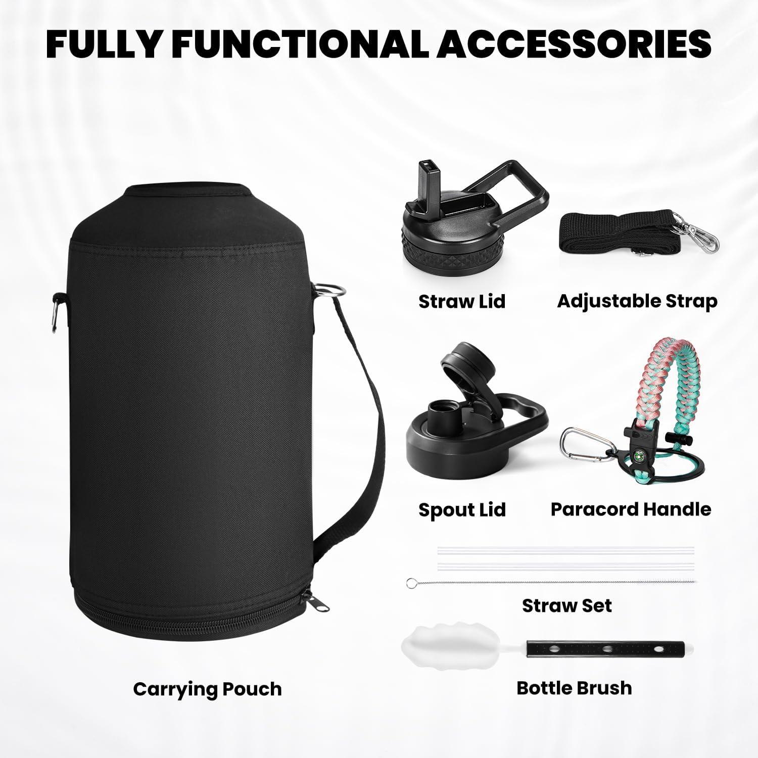 imageInsulated Water Bottle 64 oz Triple Wall Vacuum Stainless Steel Cold for 48 Hrs Leak Proof ampamp NonBPA Half Gallon Water Flask Jug with Paracord Handle ampamp Straw Spout LidsHydrangea