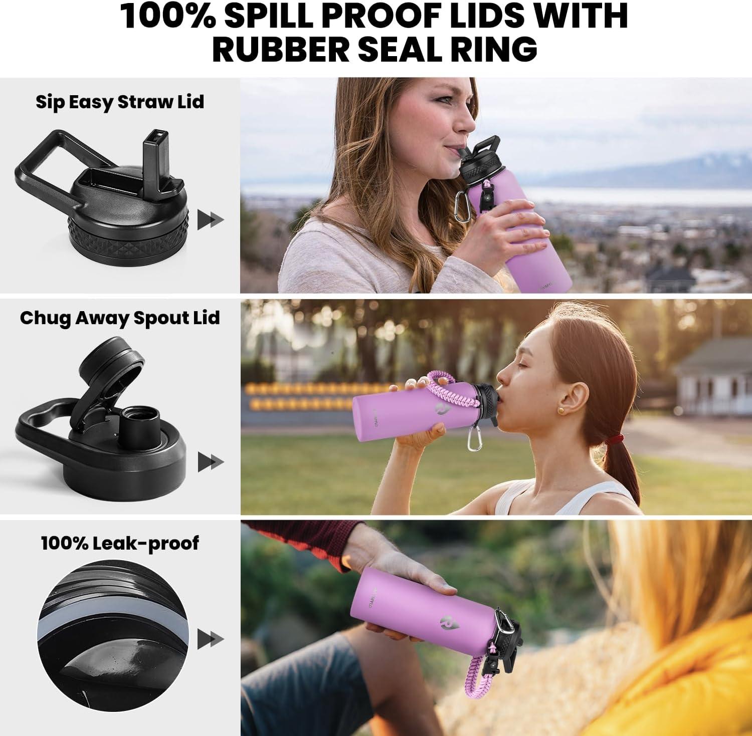 imageInsulated Water Bottle 64 oz Triple Wall Vacuum Stainless Steel Cold for 48 Hrs Leak Proof ampamp NonBPA Half Gallon Water Flask Jug with Paracord Handle ampamp Straw Spout LidsLilac