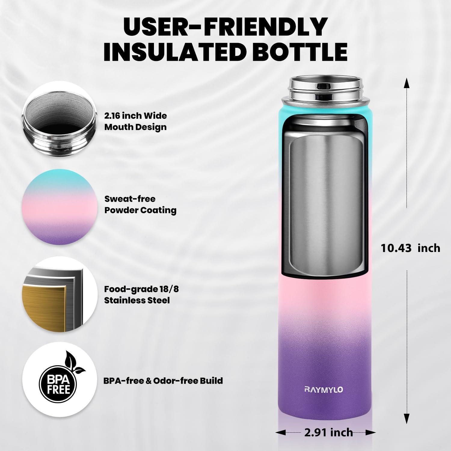 imageInsulated Water Bottle 64 oz Triple Wall Vacuum Stainless Steel Cold for 48 Hrs Leak Proof ampamp NonBPA Half Gallon Water Flask Jug with Paracord Handle ampamp Straw Spout LidsHydrangea