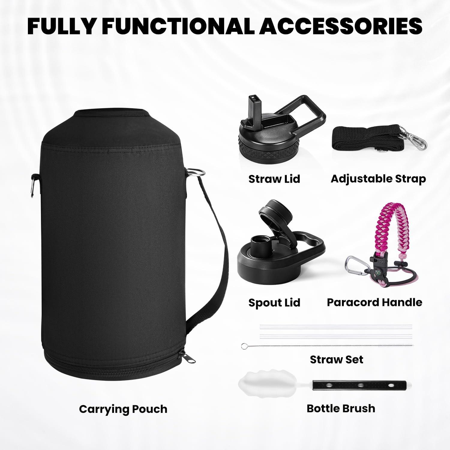 imageInsulated Water Bottle 64 oz Triple Wall Vacuum Stainless Steel Cold for 48 Hrs Leak Proof ampamp NonBPA Half Gallon Water Flask Jug with Paracord Handle ampamp Straw Spout LidsOmbre Pink