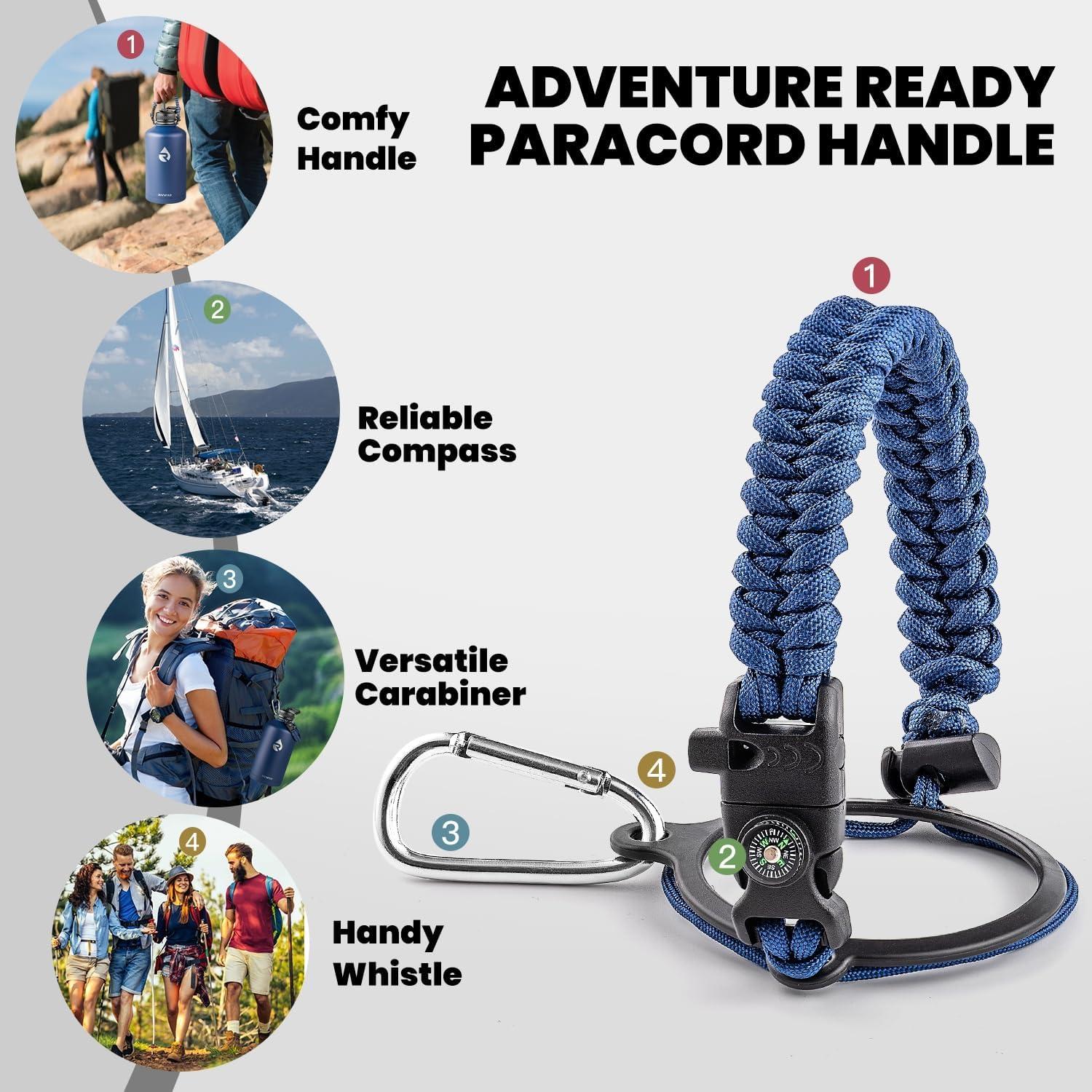 imageInsulated Water Bottle 64 oz Triple Wall Vacuum Stainless Steel Cold for 48 Hrs Leak Proof ampamp NonBPA Half Gallon Water Flask Jug with Paracord Handle ampamp Straw Spout LidsNavy Blue