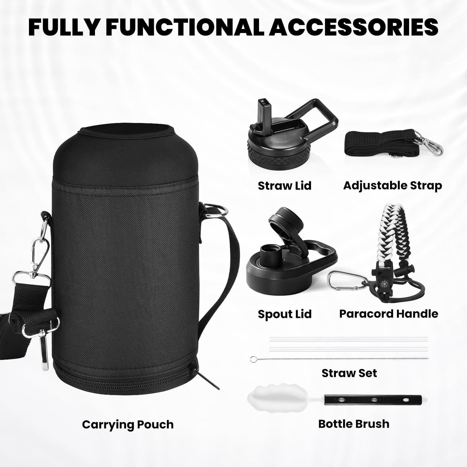 imageInsulated Water Bottle 64 oz Triple Wall Vacuum Stainless Steel Cold for 48 Hrs Leak Proof ampamp NonBPA Half Gallon Water Flask Jug with Paracord Handle ampamp Straw Spout LidsOmbre WhiteBlack