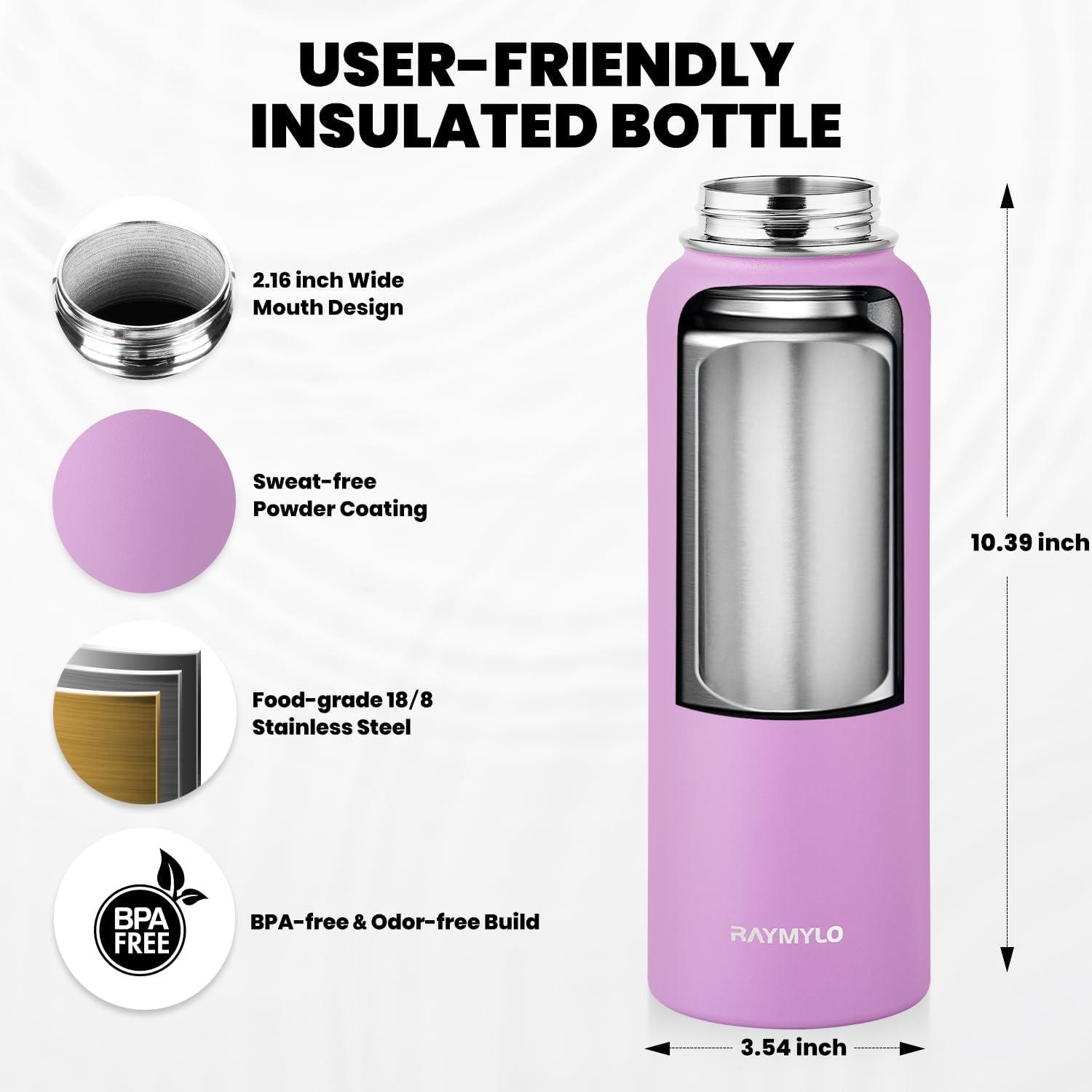 imageInsulated Water Bottle 64 oz Triple Wall Vacuum Stainless Steel Cold for 48 Hrs Leak Proof ampamp NonBPA Half Gallon Water Flask Jug with Paracord Handle ampamp Straw Spout LidsLilac
