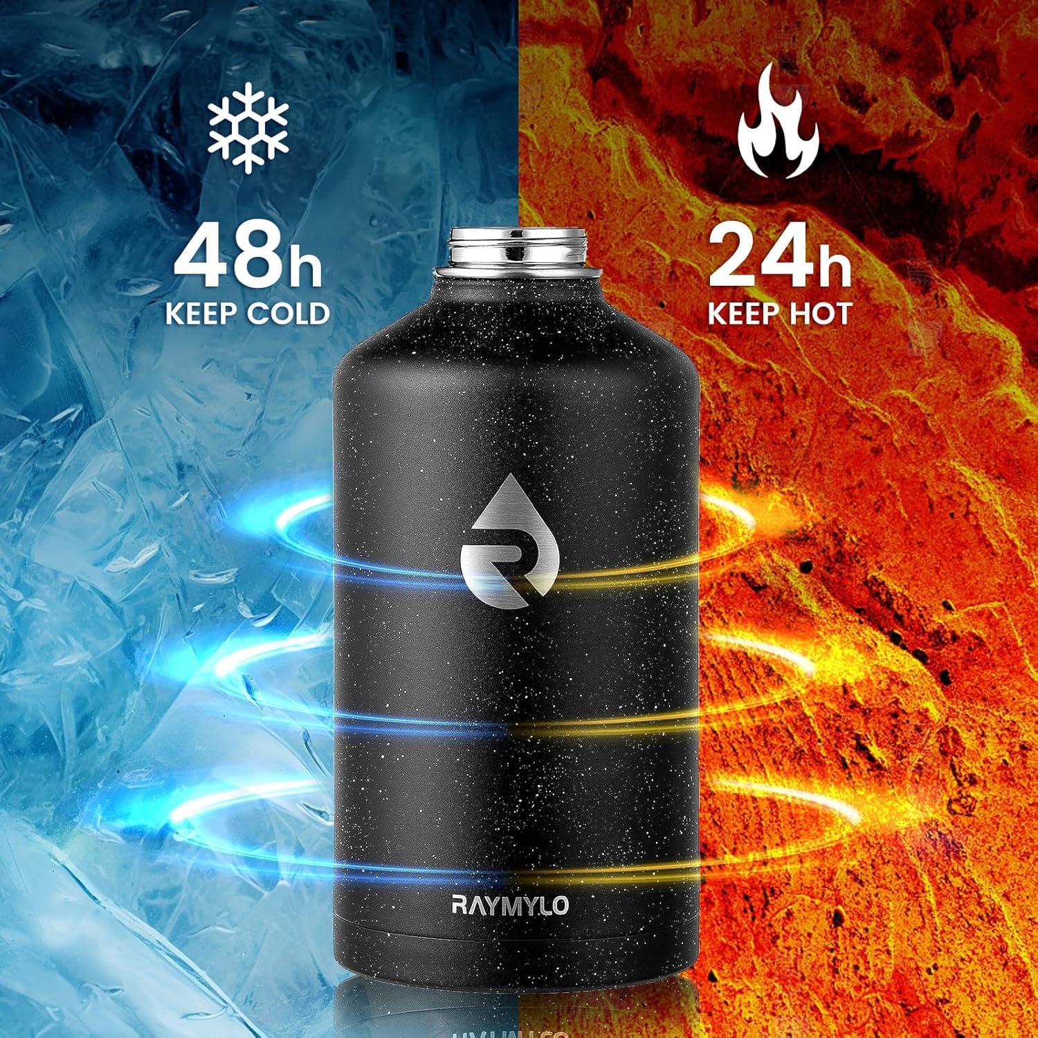 imageInsulated Water Bottle 64 oz Triple Wall Vacuum Stainless Steel Cold for 48 Hrs Leak Proof ampamp NonBPA Half Gallon Water Flask Jug with Paracord Handle ampamp Straw Spout LidsStarry SkyBlack
