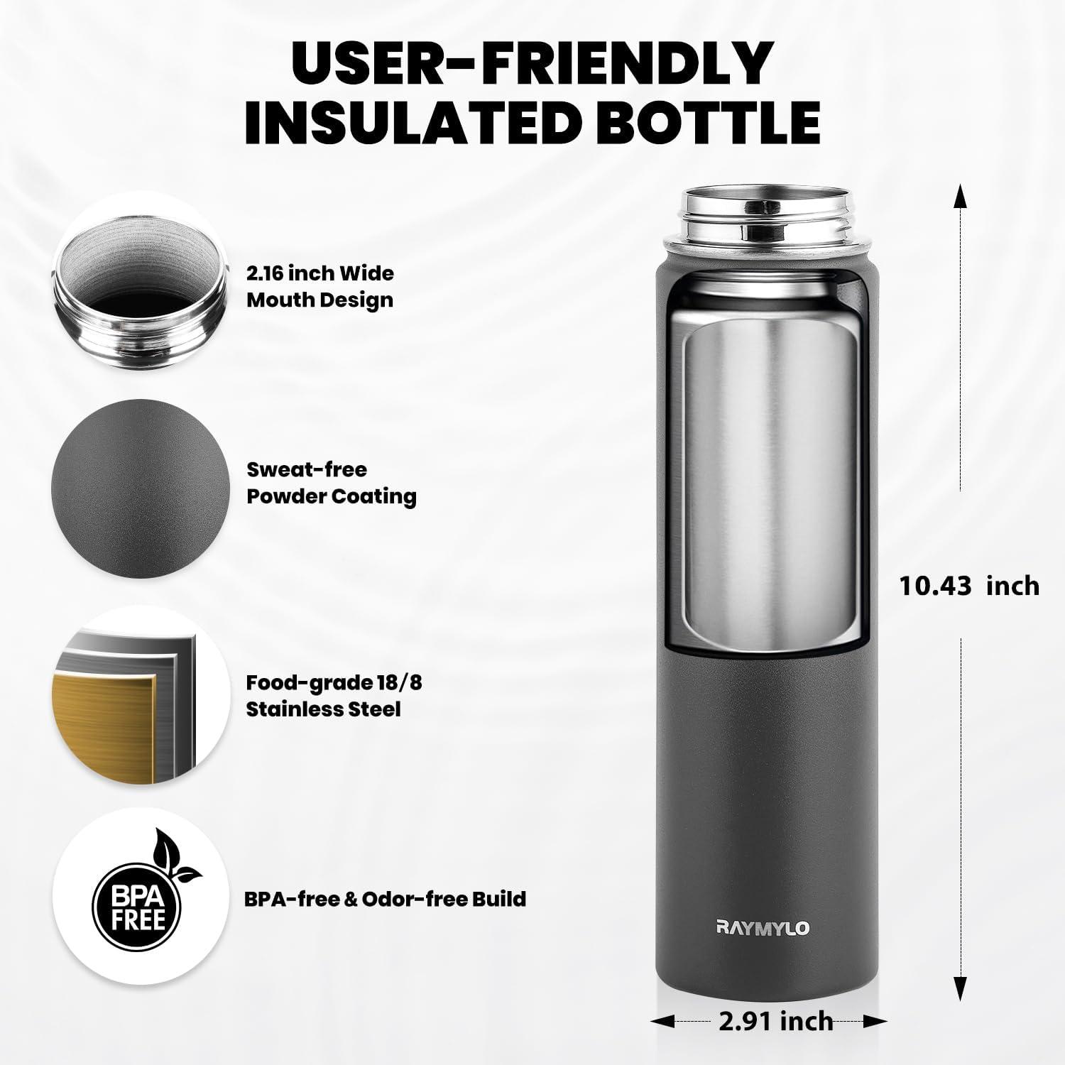 imageInsulated Water Bottle 64 oz Triple Wall Vacuum Stainless Steel Cold for 48 Hrs Leak Proof ampamp NonBPA Half Gallon Water Flask Jug with Paracord Handle ampamp Straw Spout LidsDark Gray