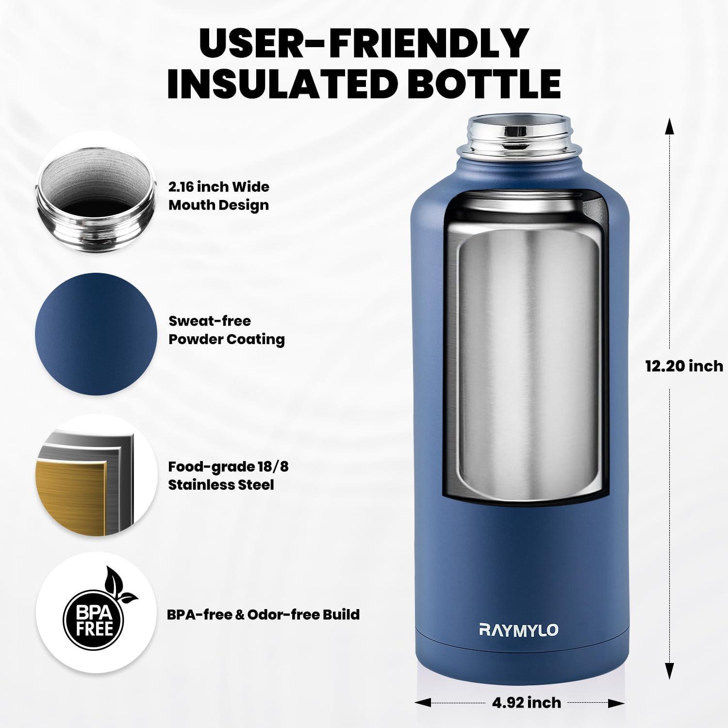 imageInsulated Water Bottle 64 oz Triple Wall Vacuum Stainless Steel Cold for 48 Hrs Leak Proof ampamp NonBPA Half Gallon Water Flask Jug with Paracord Handle ampamp Straw Spout LidsNavy Blue