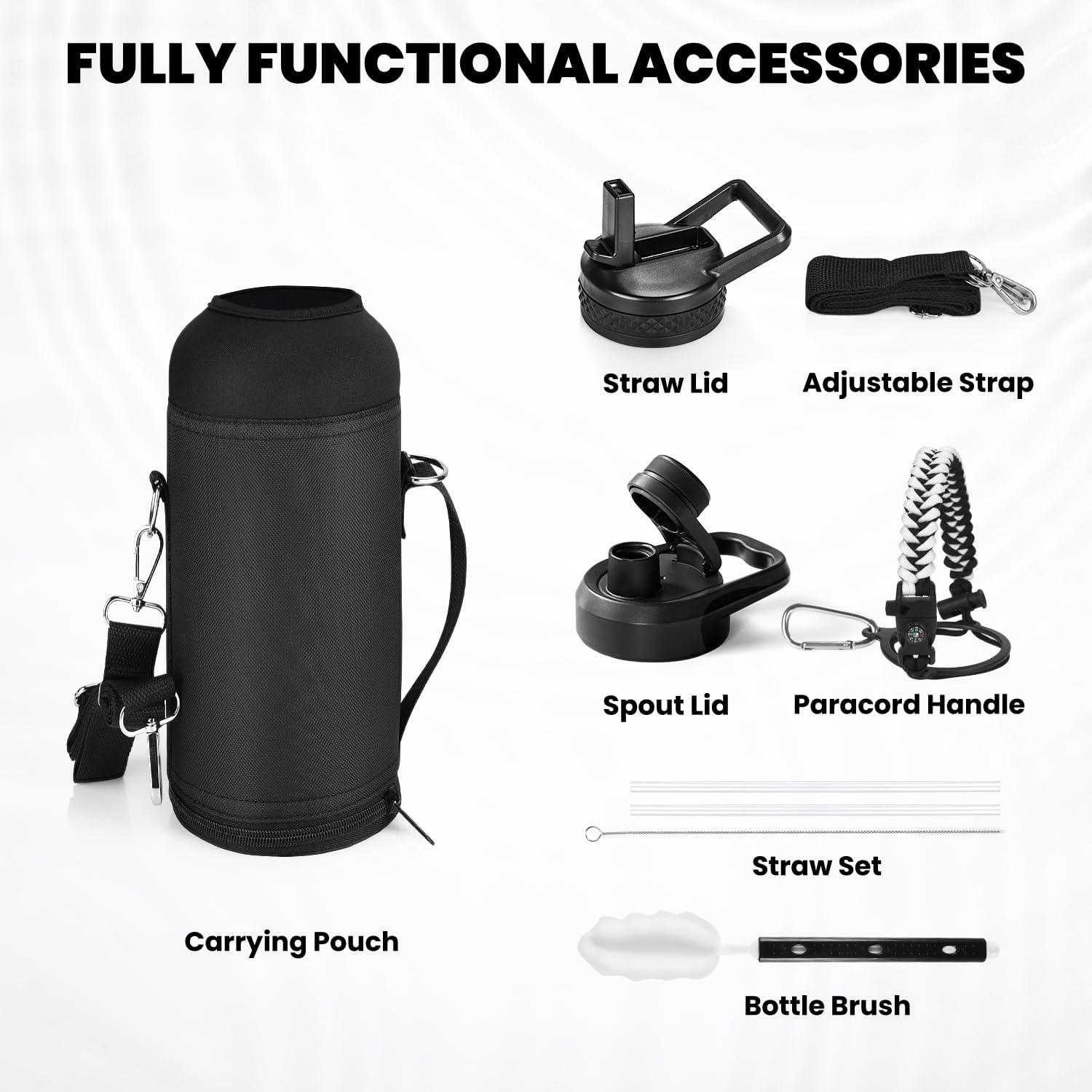 imageInsulated Water Bottle 64 oz Triple Wall Vacuum Stainless Steel Cold for 48 Hrs Leak Proof ampamp NonBPA Half Gallon Water Flask Jug with Paracord Handle ampamp Straw Spout LidsOmbre WhiteBlack
