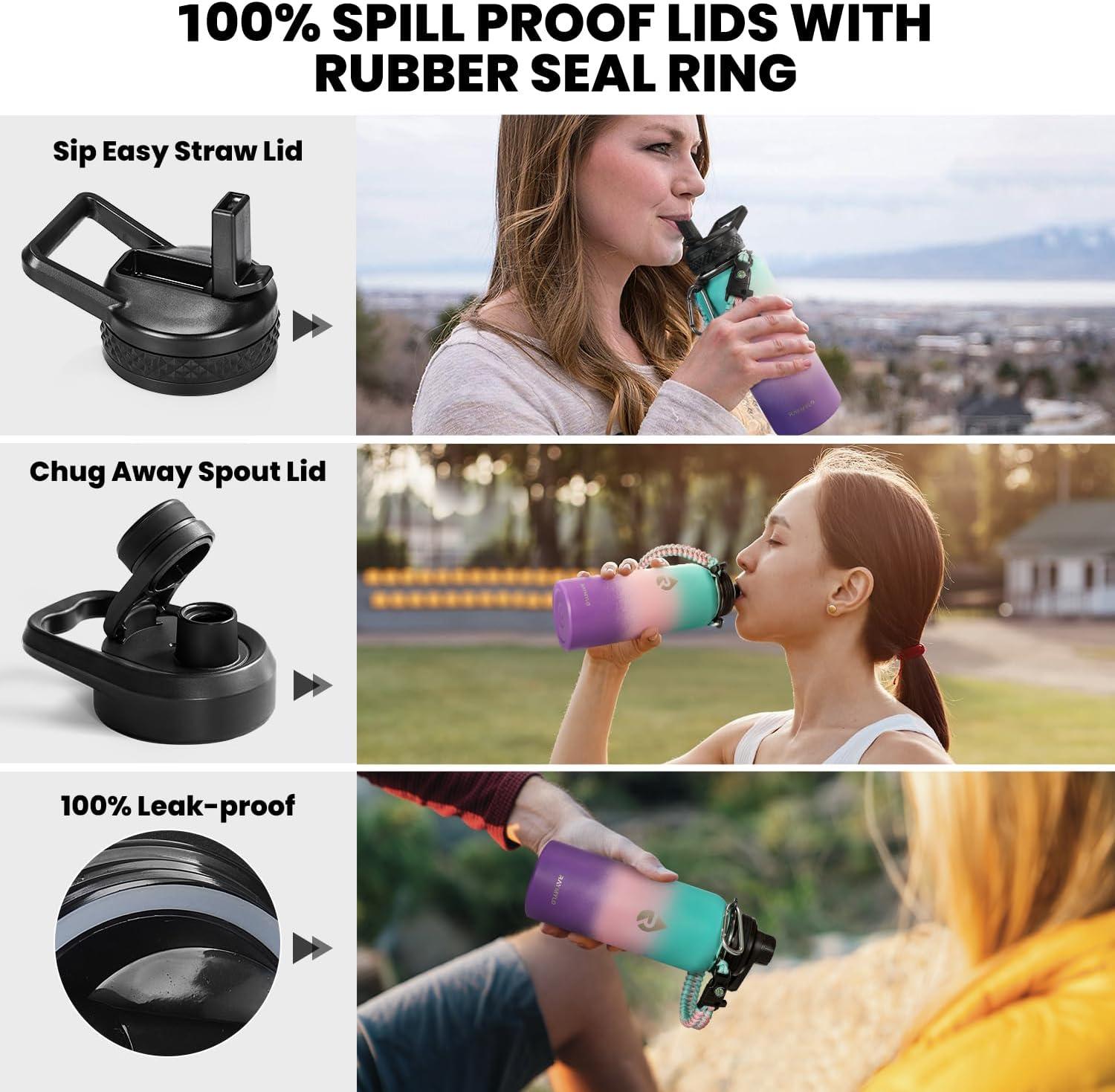 imageInsulated Water Bottle 64 oz Triple Wall Vacuum Stainless Steel Cold for 48 Hrs Leak Proof ampamp NonBPA Half Gallon Water Flask Jug with Paracord Handle ampamp Straw Spout LidsHydrangea