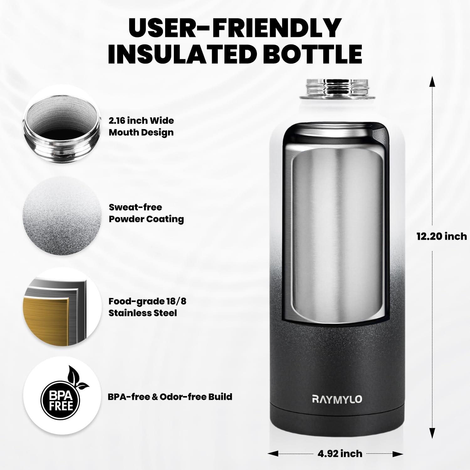 imageInsulated Water Bottle 64 oz Triple Wall Vacuum Stainless Steel Cold for 48 Hrs Leak Proof ampamp NonBPA Half Gallon Water Flask Jug with Paracord Handle ampamp Straw Spout LidsOmbre WhiteBlack