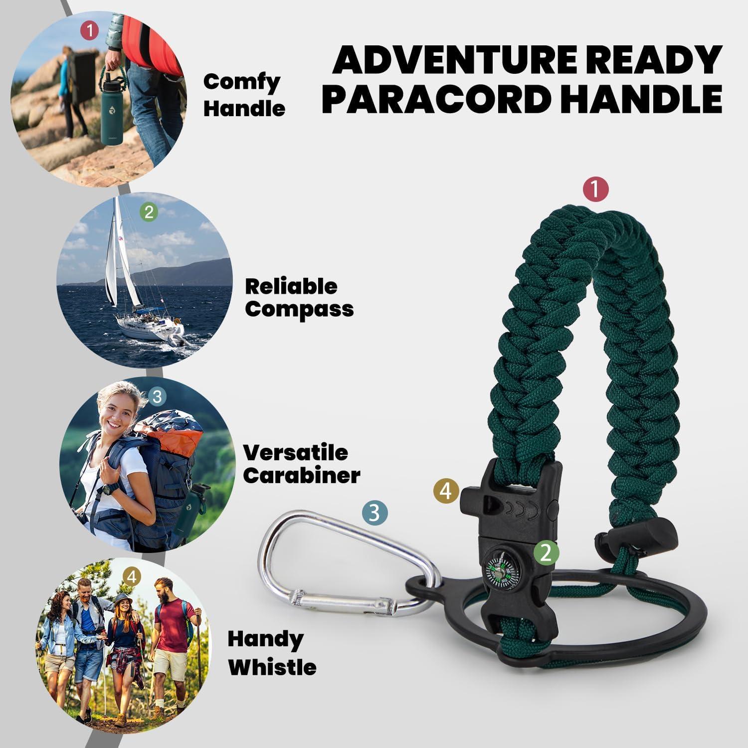 imageInsulated Water Bottle 64 oz Triple Wall Vacuum Stainless Steel Cold for 48 Hrs Leak Proof ampamp NonBPA Half Gallon Water Flask Jug with Paracord Handle ampamp Straw Spout LidsDark Green