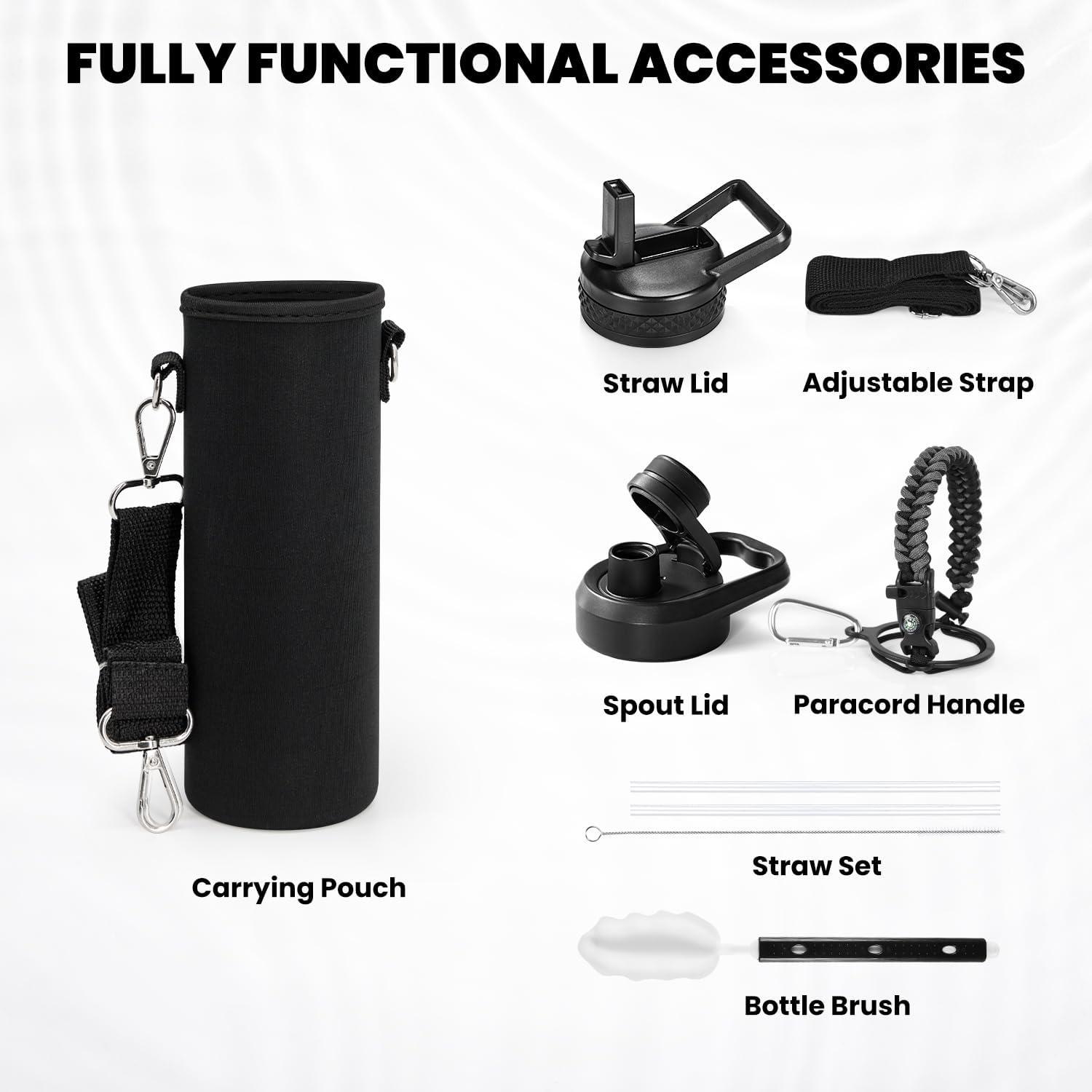 imageInsulated Water Bottle 64 oz Triple Wall Vacuum Stainless Steel Cold for 48 Hrs Leak Proof ampamp NonBPA Half Gallon Water Flask Jug with Paracord Handle ampamp Straw Spout LidsDark Gray