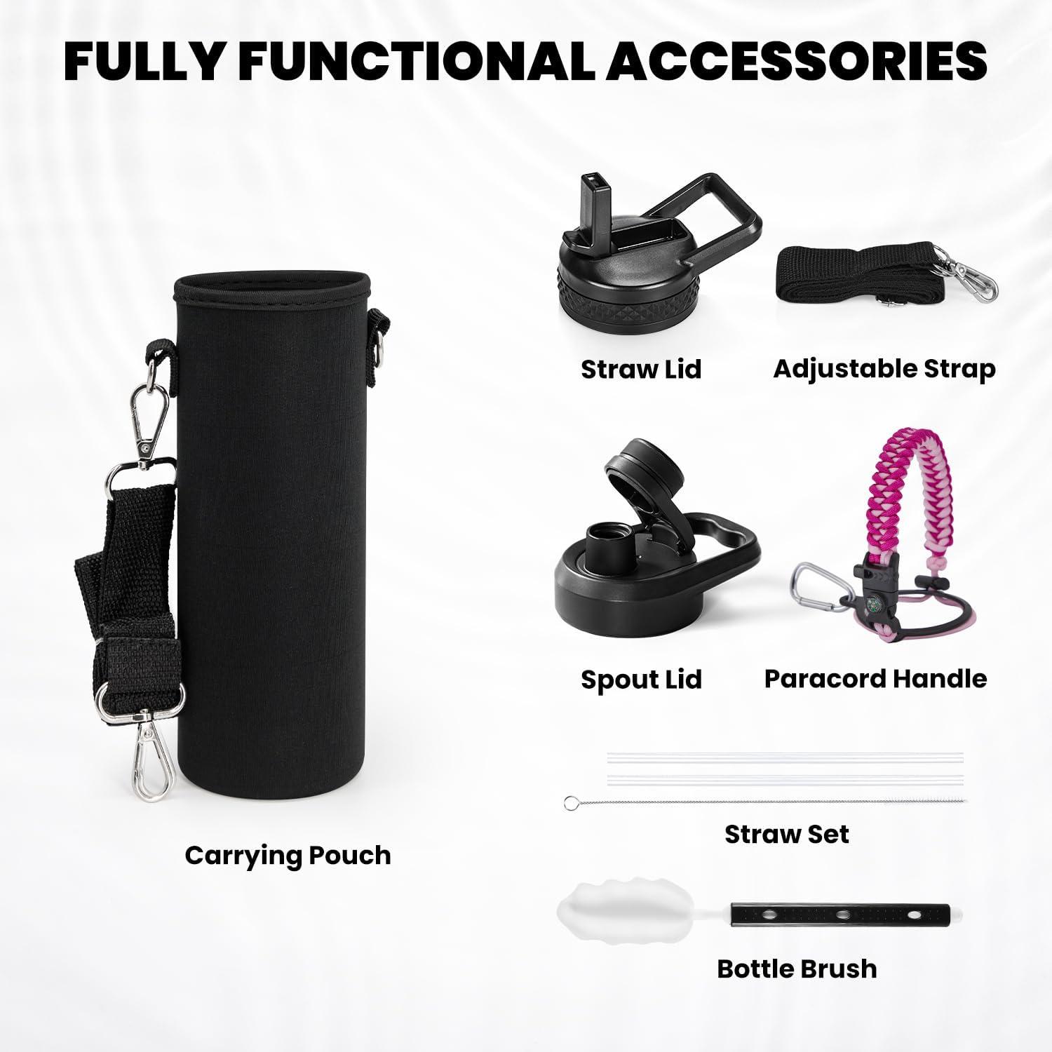 imageInsulated Water Bottle 64 oz Triple Wall Vacuum Stainless Steel Cold for 48 Hrs Leak Proof ampamp NonBPA Half Gallon Water Flask Jug with Paracord Handle ampamp Straw Spout LidsOmbre Pink