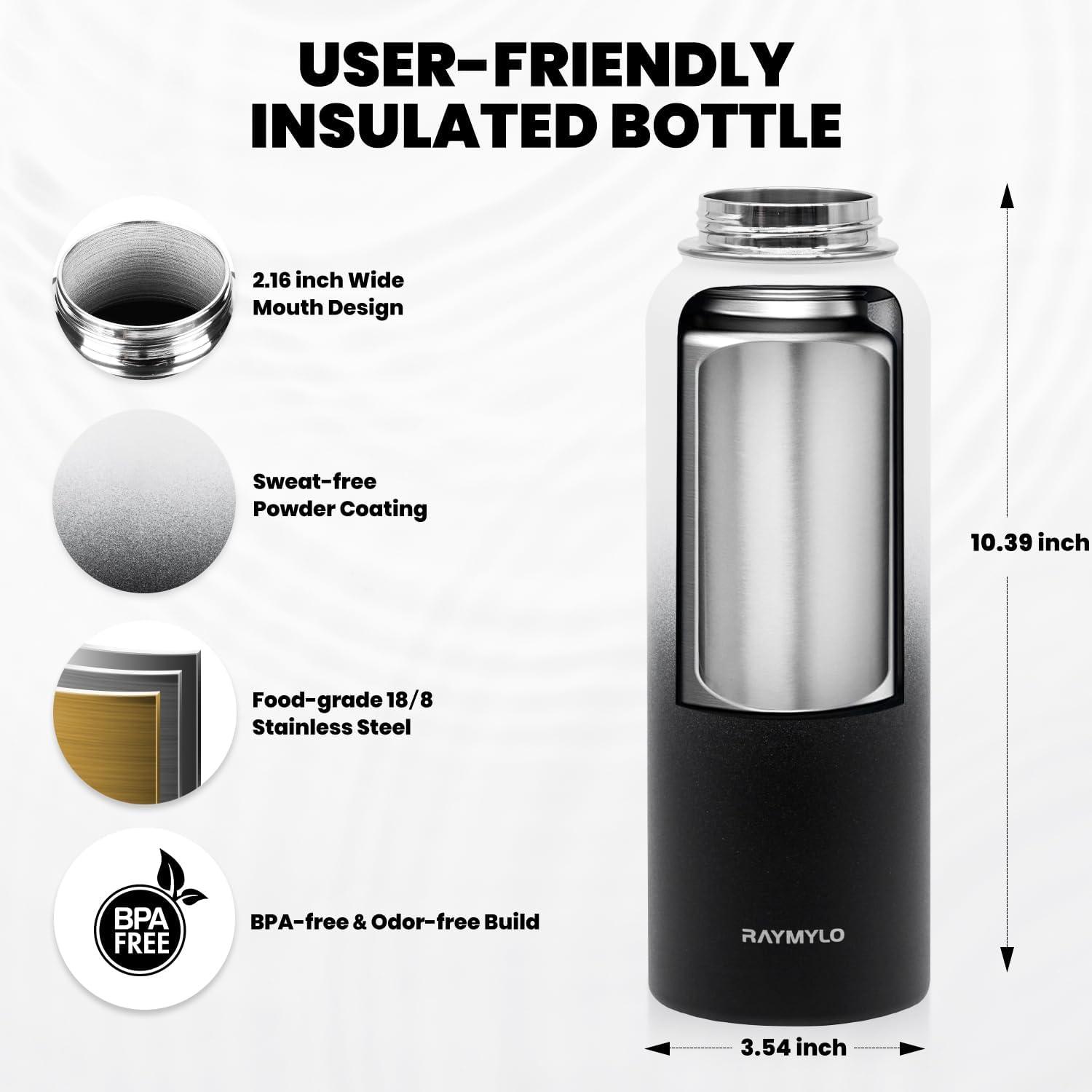 imageInsulated Water Bottle 64 oz Triple Wall Vacuum Stainless Steel Cold for 48 Hrs Leak Proof ampamp NonBPA Half Gallon Water Flask Jug with Paracord Handle ampamp Straw Spout LidsOmbre WhiteBlack