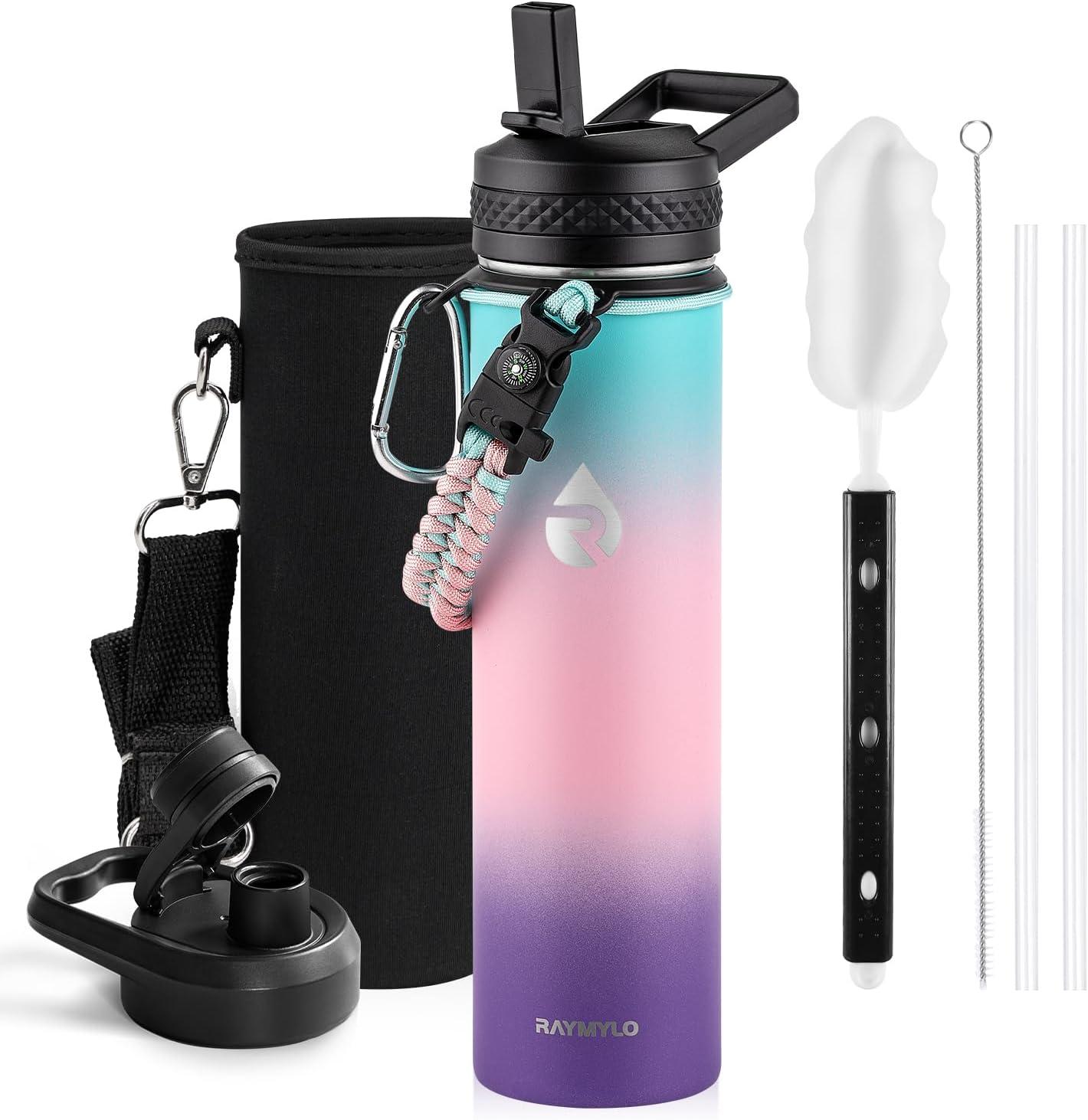 imageInsulated Water Bottle 64 oz Triple Wall Vacuum Stainless Steel Cold for 48 Hrs Leak Proof ampamp NonBPA Half Gallon Water Flask Jug with Paracord Handle ampamp Straw Spout LidsHydrangea