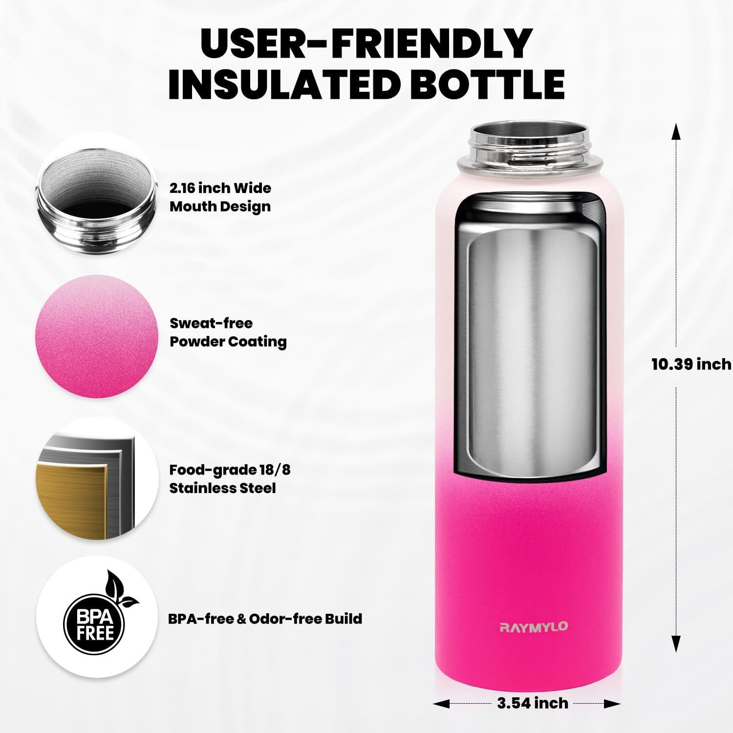 imageInsulated Water Bottle 64 oz Triple Wall Vacuum Stainless Steel Cold for 48 Hrs Leak Proof ampamp NonBPA Half Gallon Water Flask Jug with Paracord Handle ampamp Straw Spout LidsOmbre Pink
