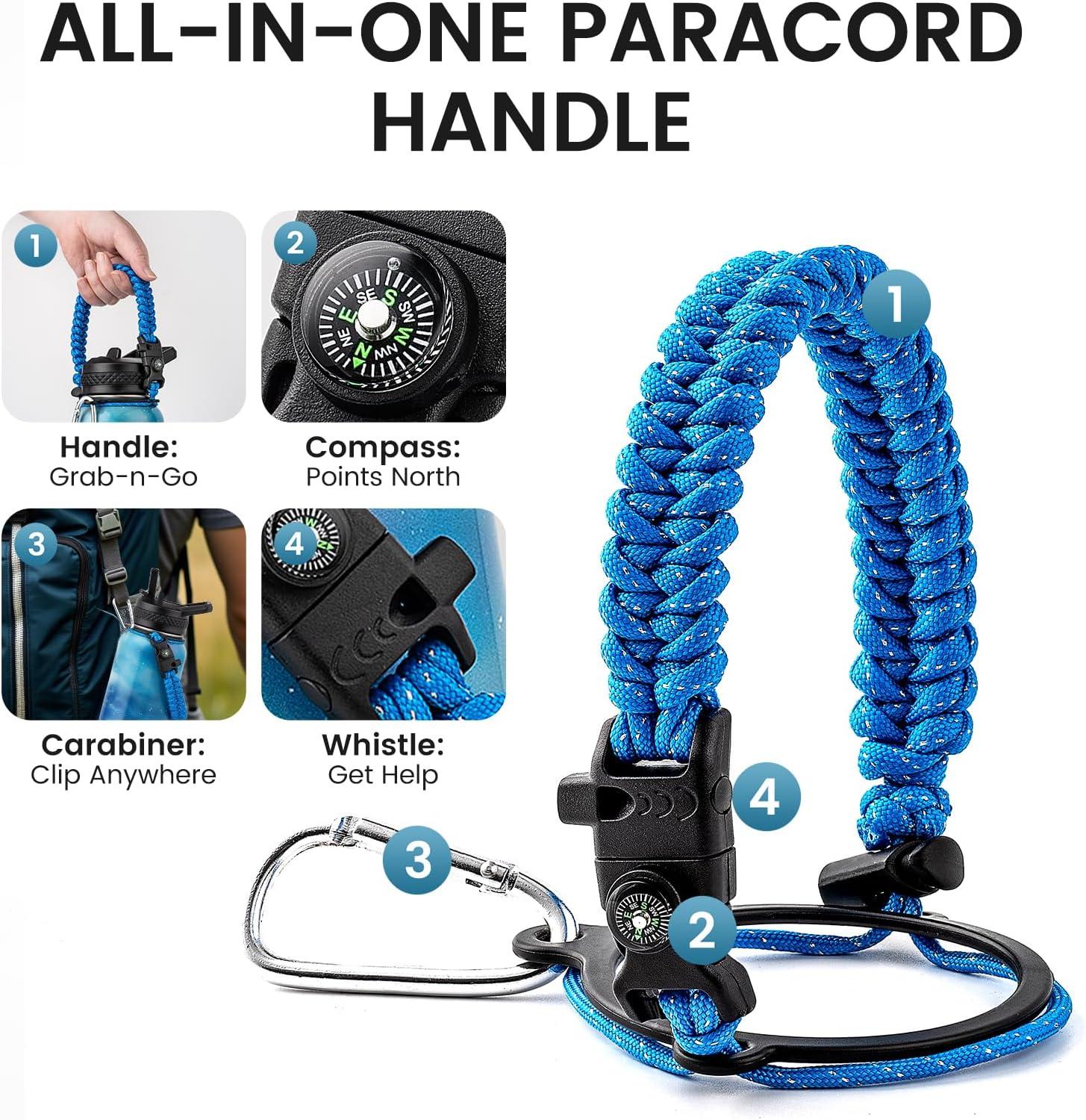 imageInsulated Water Bottle 64 oz Triple Wall Vacuum Stainless Steel Cold for 48 Hrs Leak Proof ampamp NonBPA Half Gallon Water Flask Jug with Paracord Handle ampamp Straw Spout LidsAuroraBlue