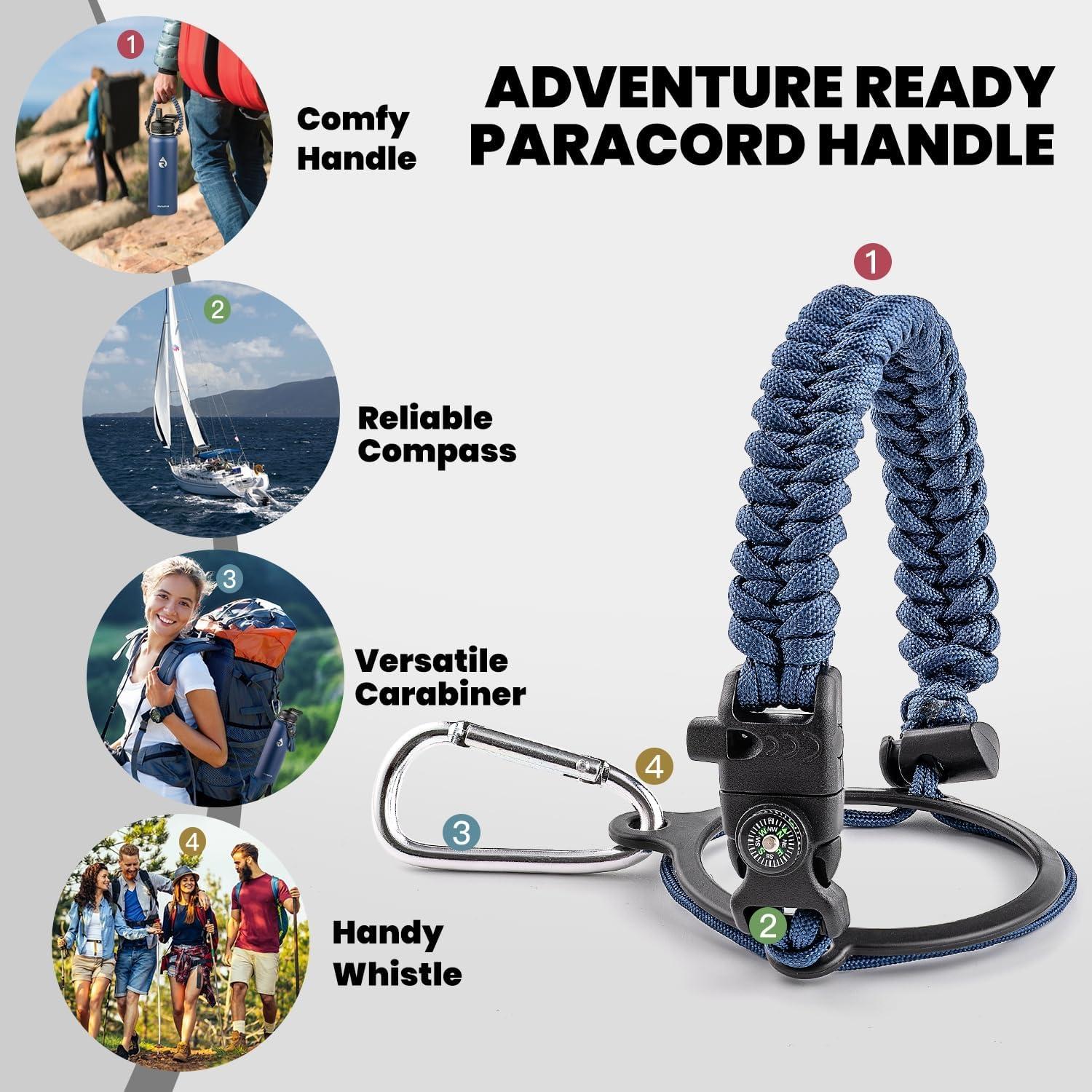 imageInsulated Water Bottle 64 oz Triple Wall Vacuum Stainless Steel Cold for 48 Hrs Leak Proof ampamp NonBPA Half Gallon Water Flask Jug with Paracord Handle ampamp Straw Spout LidsNavy Blue