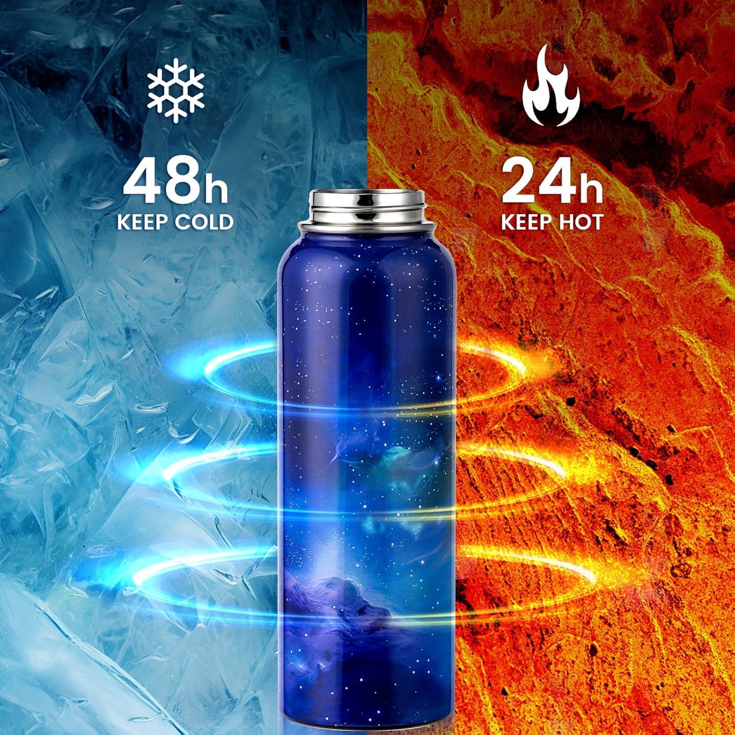imageInsulated Water Bottle 64 oz Triple Wall Vacuum Stainless Steel Cold for 48 Hrs Leak Proof ampamp NonBPA Half Gallon Water Flask Jug with Paracord Handle ampamp Straw Spout LidsAuroraPurple