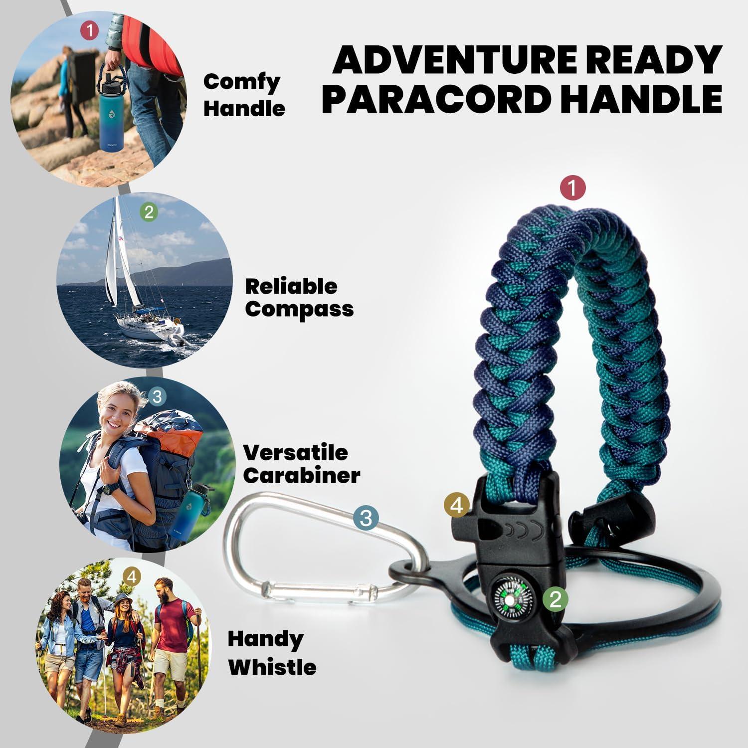imageInsulated Water Bottle 64 oz Triple Wall Vacuum Stainless Steel Cold for 48 Hrs Leak Proof ampamp NonBPA Half Gallon Water Flask Jug with Paracord Handle ampamp Straw Spout LidsCyan Blue