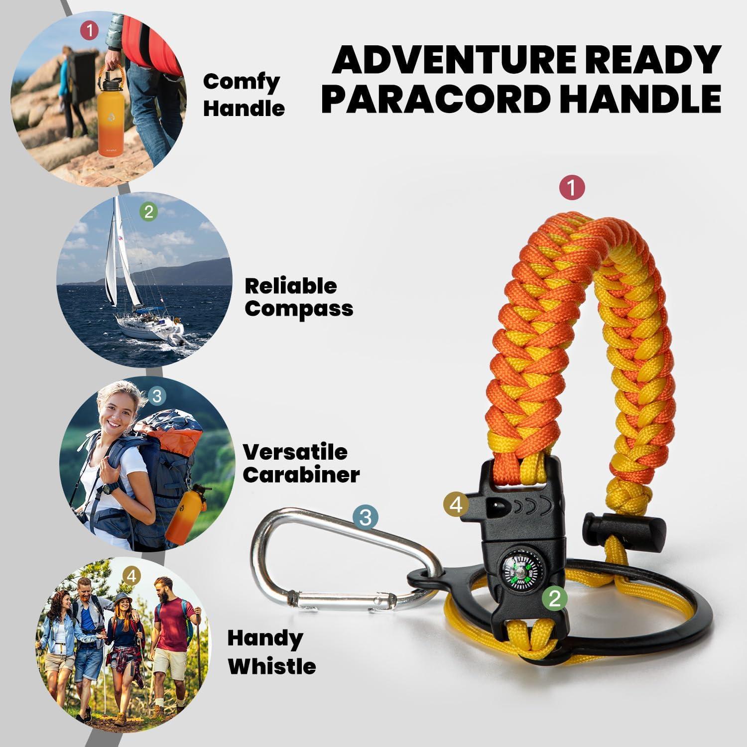 imageInsulated Water Bottle 64 oz Triple Wall Vacuum Stainless Steel Cold for 48 Hrs Leak Proof ampamp NonBPA Half Gallon Water Flask Jug with Paracord Handle ampamp Straw Spout LidsOmbre Orange