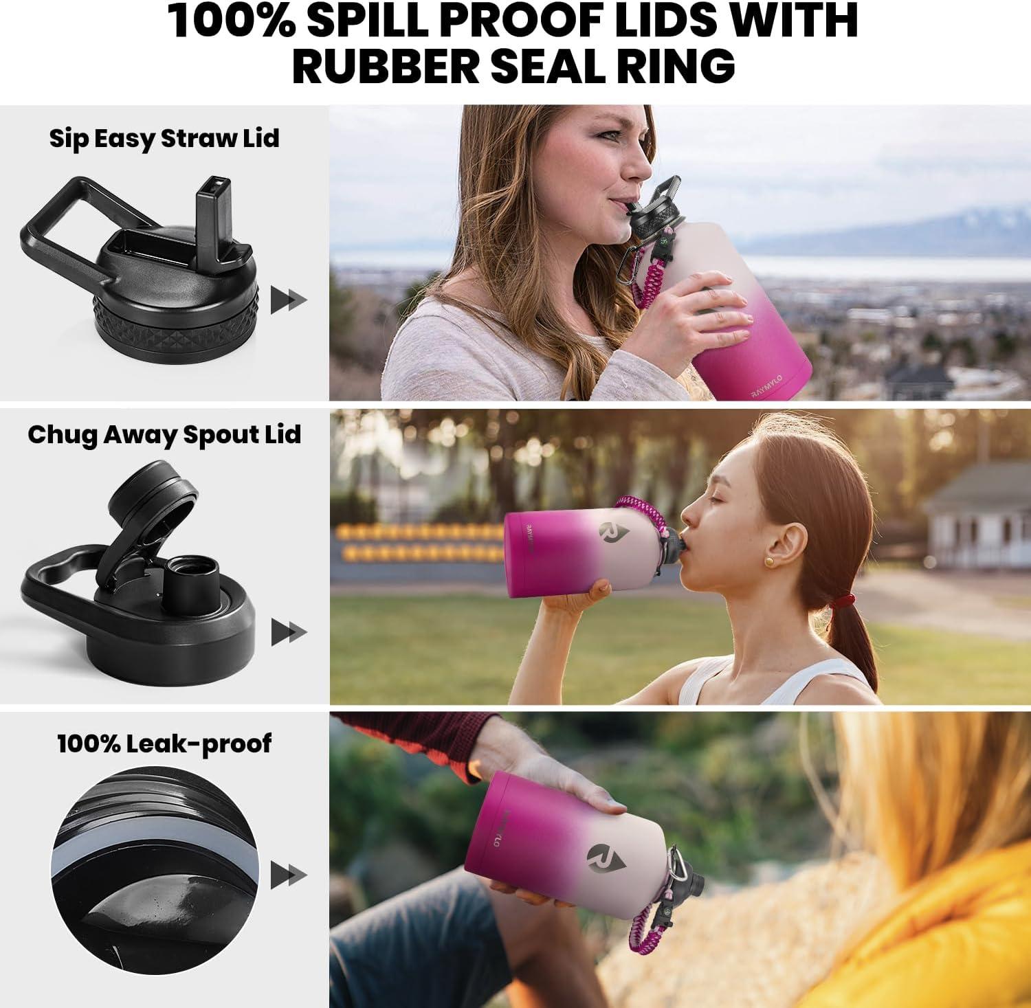 imageInsulated Water Bottle 64 oz Triple Wall Vacuum Stainless Steel Cold for 48 Hrs Leak Proof ampamp NonBPA Half Gallon Water Flask Jug with Paracord Handle ampamp Straw Spout LidsOmbre Pink