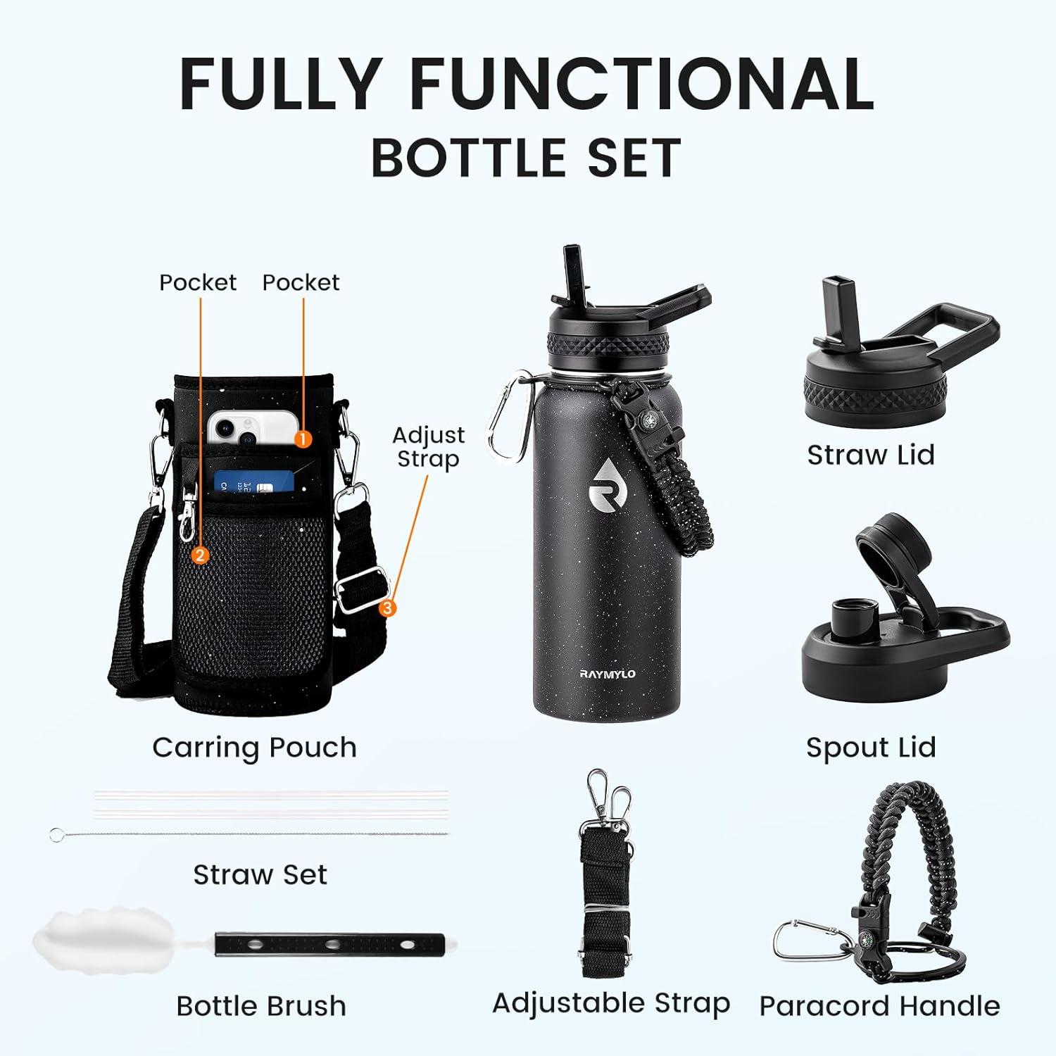 imageInsulated Water Bottle 64 oz Triple Wall Vacuum Stainless Steel Cold for 48 Hrs Leak Proof ampamp NonBPA Half Gallon Water Flask Jug with Paracord Handle ampamp Straw Spout LidsStarry SkyBlack