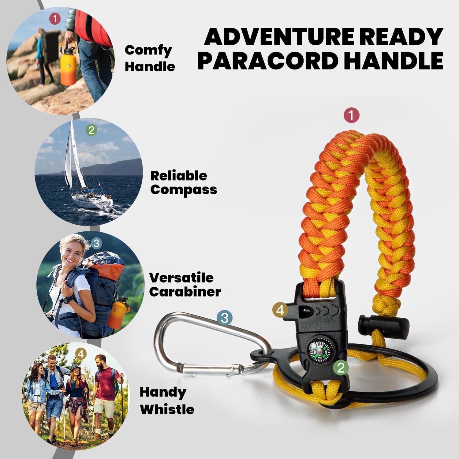 imageInsulated Water Bottle 64 oz Triple Wall Vacuum Stainless Steel Cold for 48 Hrs Leak Proof ampamp NonBPA Half Gallon Water Flask Jug with Paracord Handle ampamp Straw Spout LidsOmbre Orange