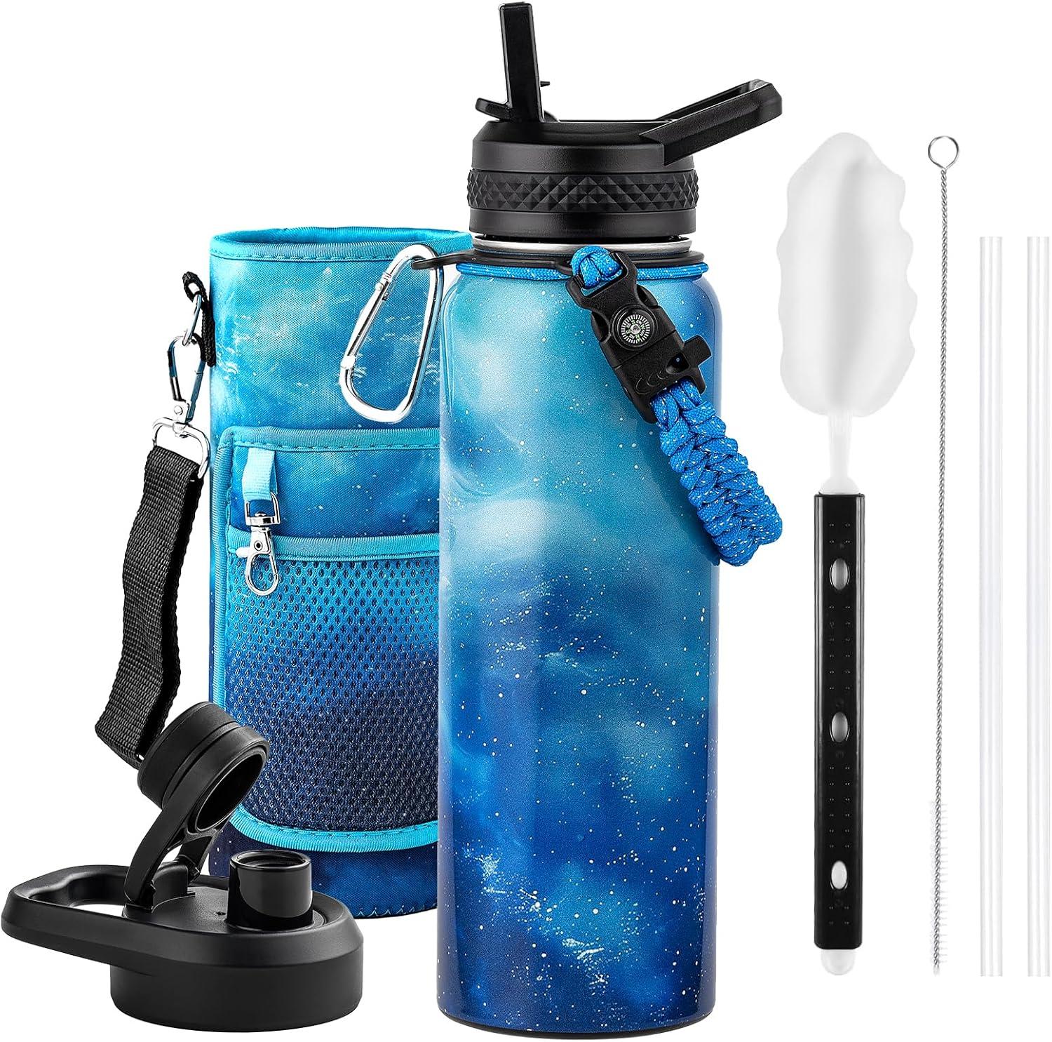 Insulated Water Bottle 64 oz, Triple Wall Vacuum Stainless Steel (Cold ...