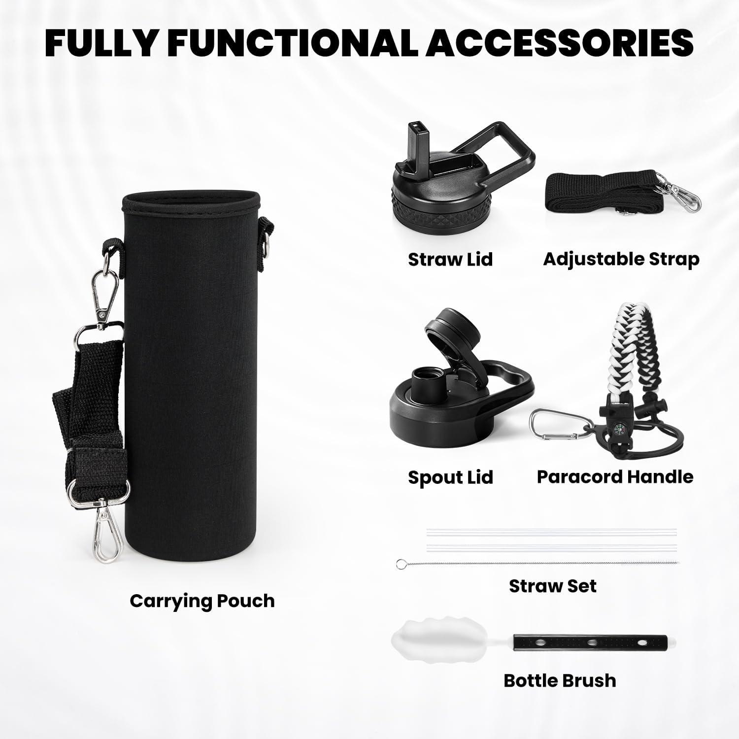 imageInsulated Water Bottle 64 oz Triple Wall Vacuum Stainless Steel Cold for 48 Hrs Leak Proof ampamp NonBPA Half Gallon Water Flask Jug with Paracord Handle ampamp Straw Spout LidsOmbre WhiteBlack