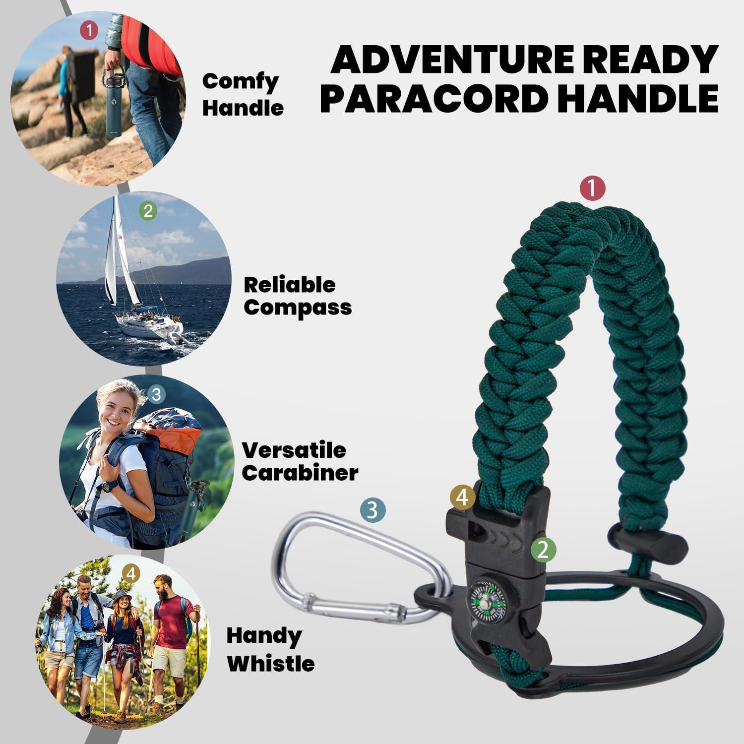imageInsulated Water Bottle 64 oz Triple Wall Vacuum Stainless Steel Cold for 48 Hrs Leak Proof ampamp NonBPA Half Gallon Water Flask Jug with Paracord Handle ampamp Straw Spout LidsDark Green