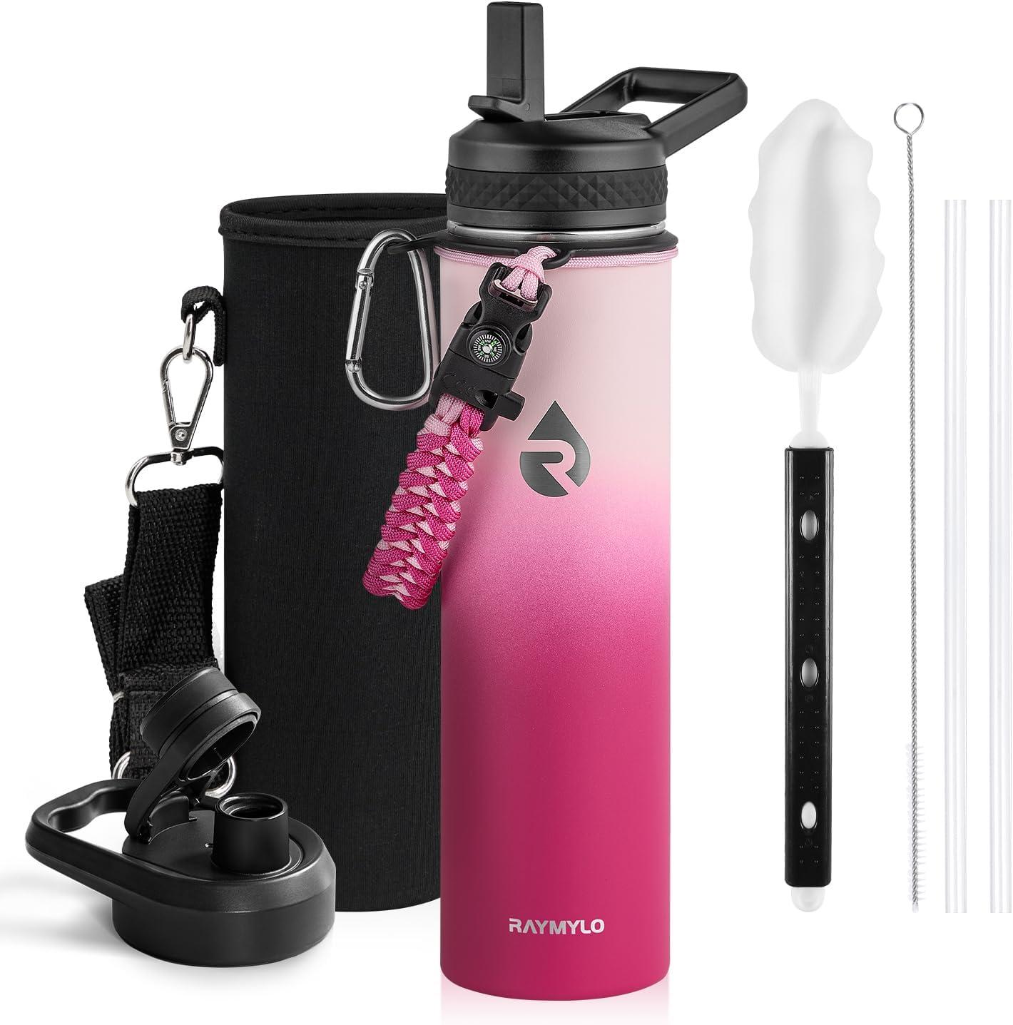 imageInsulated Water Bottle 64 oz Triple Wall Vacuum Stainless Steel Cold for 48 Hrs Leak Proof ampamp NonBPA Half Gallon Water Flask Jug with Paracord Handle ampamp Straw Spout LidsOmbre Pink